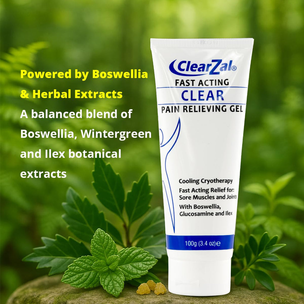 ClearZal Fast Acting Clear Pain Relieving Gel with Cooling Cryotherapy, Boswellia and Glucosamine for Sore Muscles and Joints, Soothing Cooling Gel 3.4 oz - TrustMedUSA