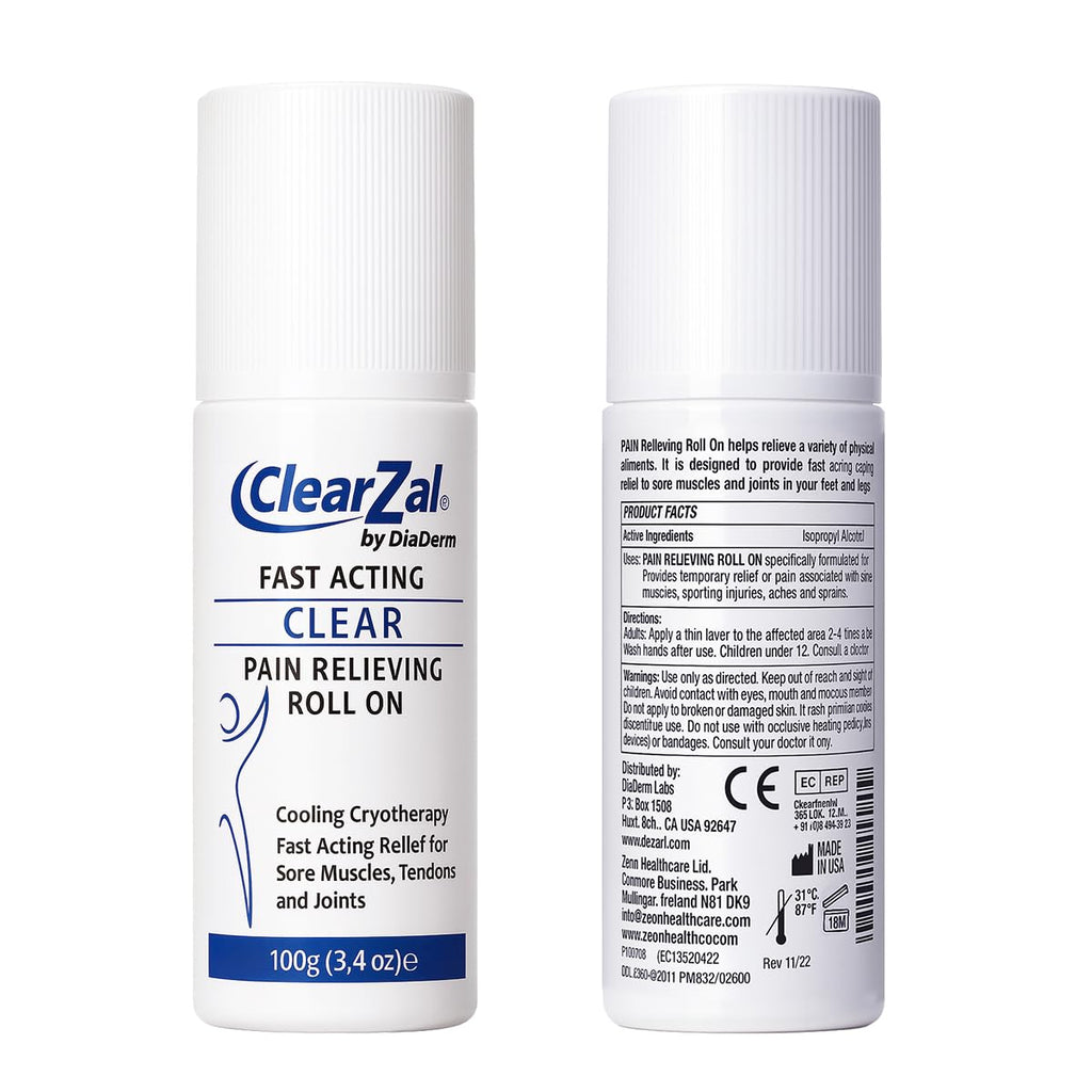 ClearZal Fast Acting Clear Pain Relieving Roll On Cooling Relief of Joint Pain, Muscle Pain, Muscle Soreness, and Swelling from Bruises or Injury - Non-Greasy - Homeopathy, 3.4oz Made in USA - TrustMedUSA