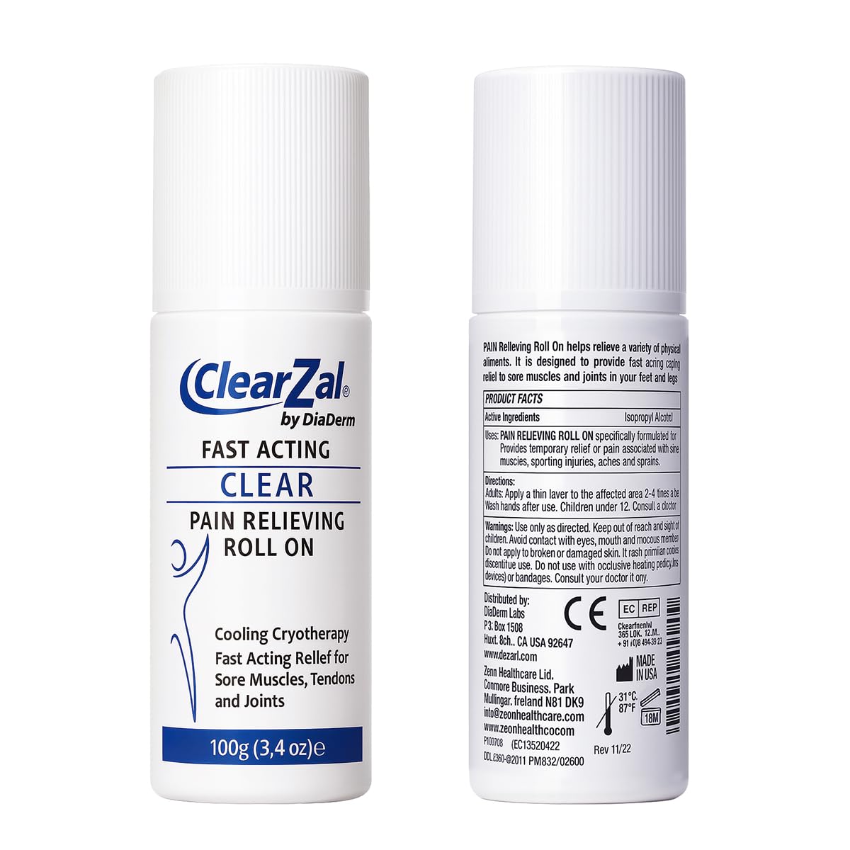 ClearZal Fast Acting Clear Pain Relieving Roll On Cooling Relief of Joint Pain, Muscle Pain, Muscle Soreness, and Swelling from Bruises or Injury - Non-Greasy - Homeopathy, 3.4oz Made in USA - TrustMedUSA