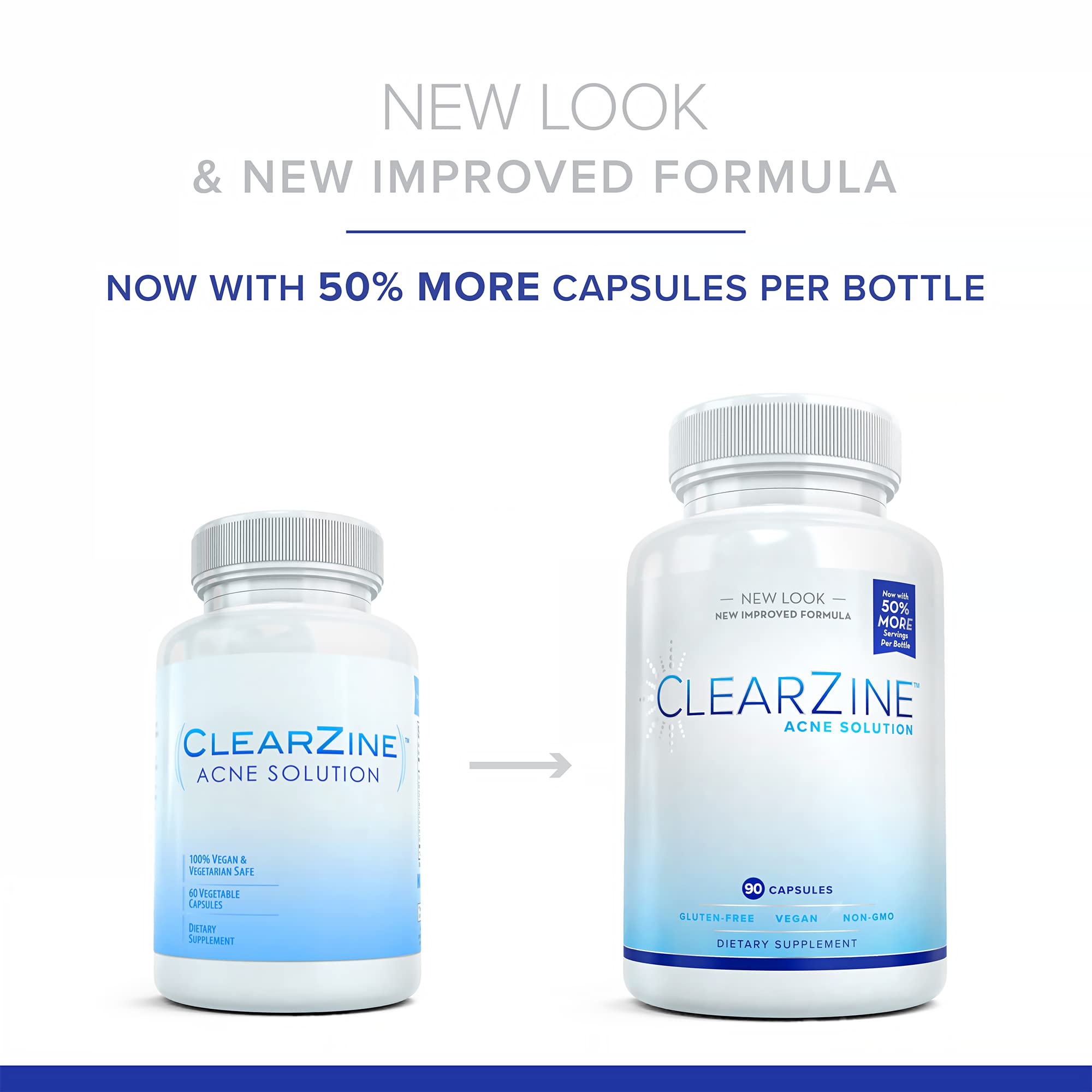 ClearZine Acne Pills for Teens & Adults | Clear Skin Supplement, Vitamins for Hormonal & Cystic Acne | Stop Breakouts, Oily Skin and Zits, 90 Caps - TrustMedUSA