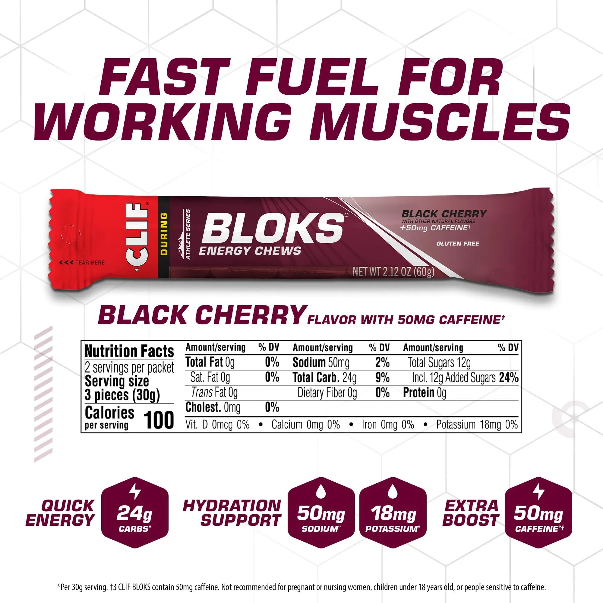 CLIF BLOKS - Black Cherry Flavor with Caffeine - Energy Chews - Non-GMO - TrustMedUSA