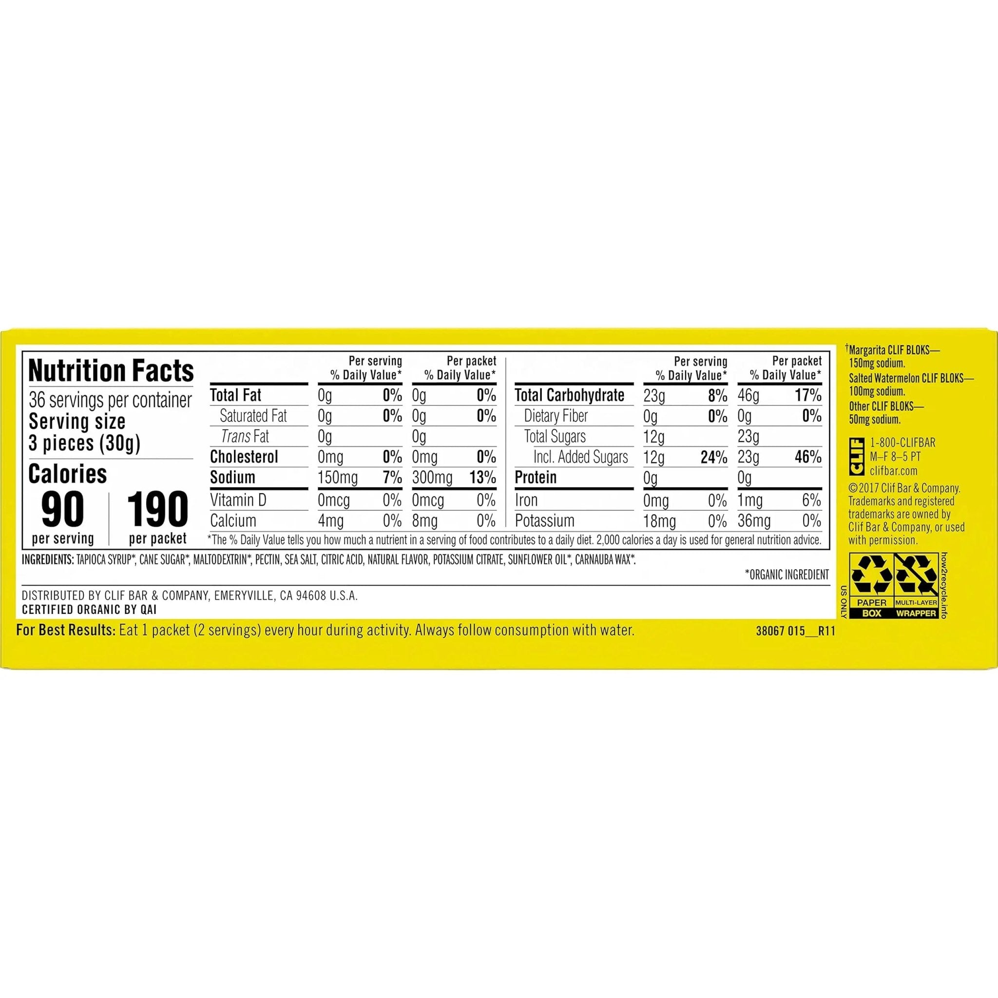 CLIF BLOKS - Margarita Flavor with 3X Sodium - Energy Chews - Non-GMO - TrustMedUSA