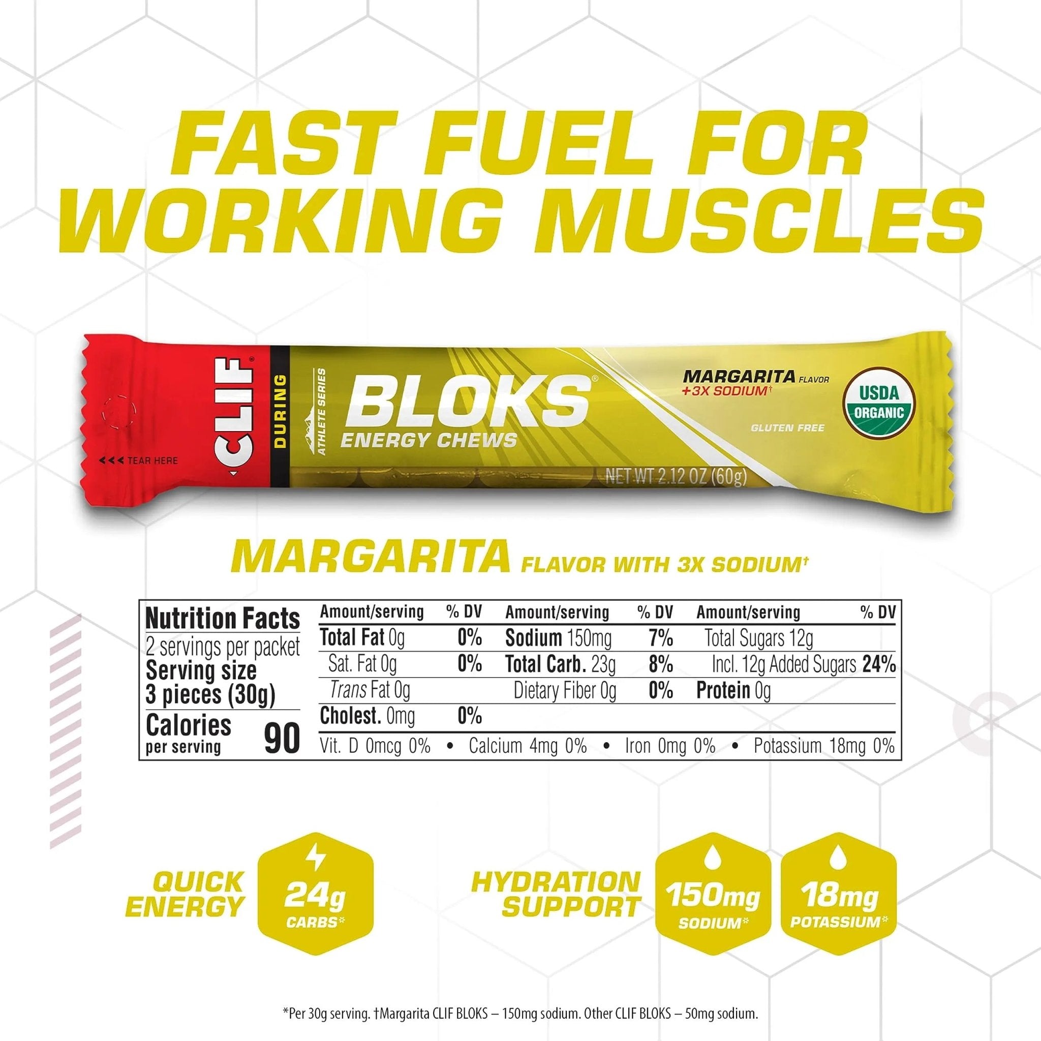 CLIF BLOKS - Margarita Flavor with 3X Sodium - Energy Chews - Non-GMO - TrustMedUSA