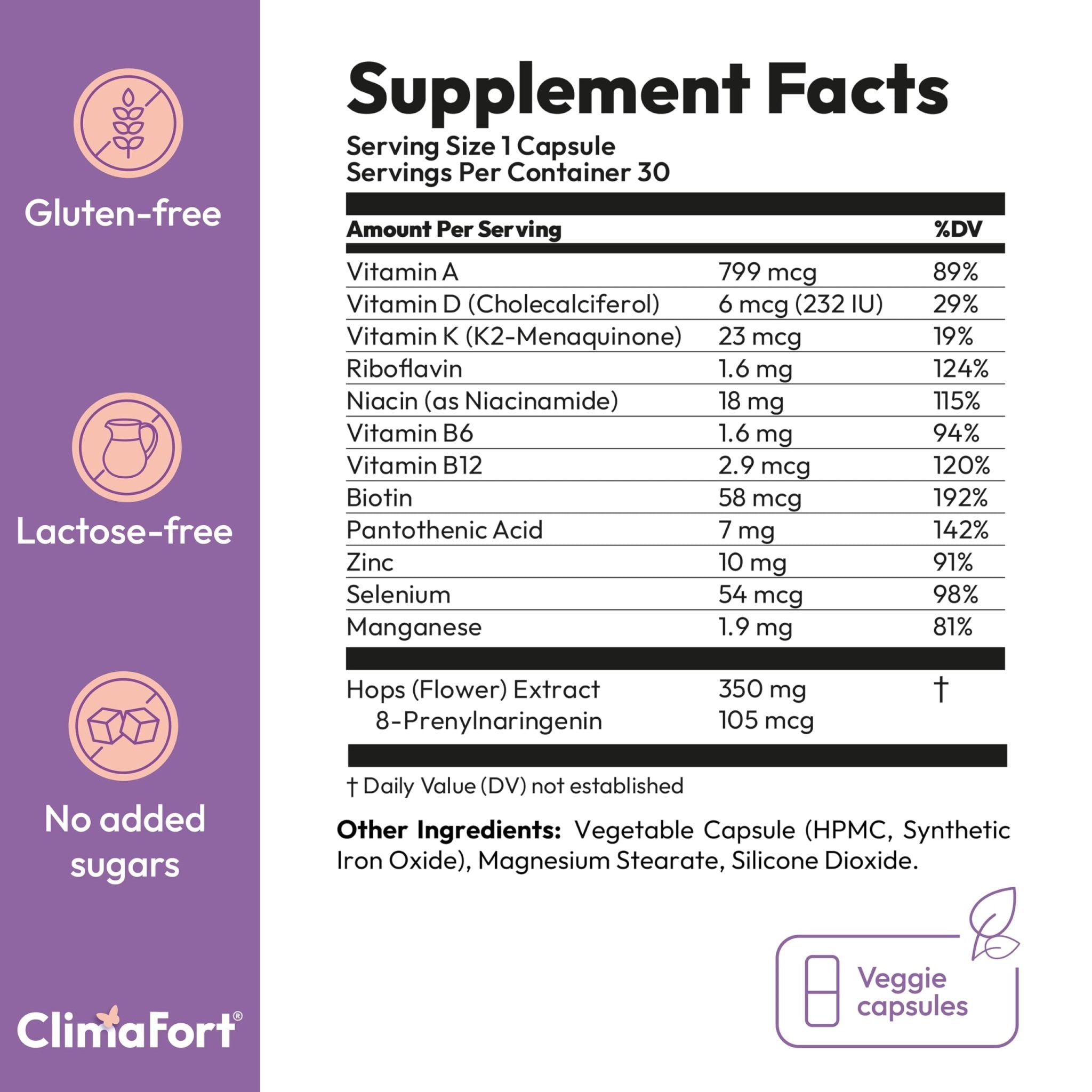 Climafort 60 Day Supply | Menopause Relief Pills | Natural Relief for Hot Flashes, Night Sweats, Mood Swings & Hormone Balance | Hops, Vitamins, and Minerals | 1 Capsule Daily - TrustMedUSA