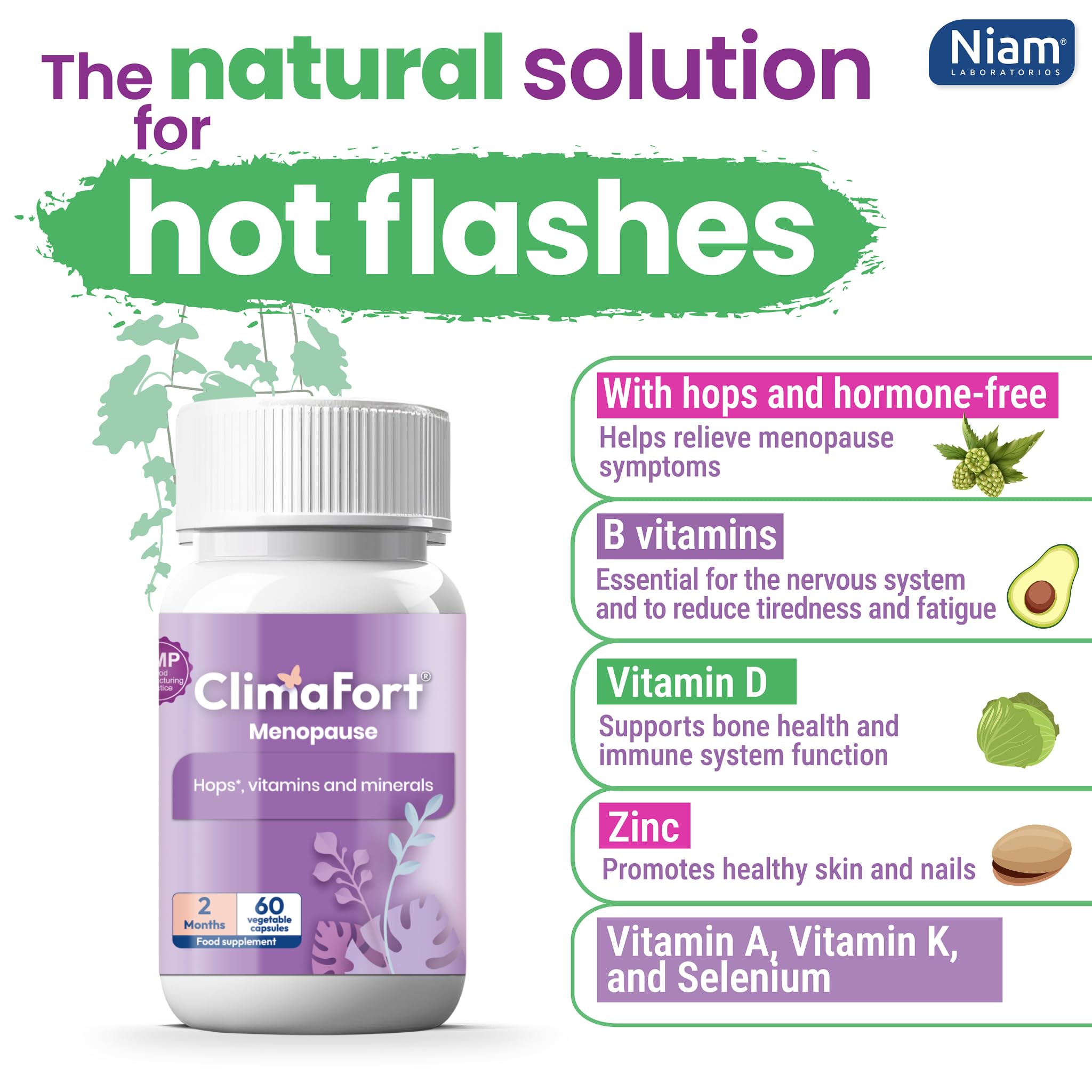 Climafort 60 Day Supply | Menopause Relief Pills | Natural Relief for Hot Flashes, Night Sweats, Mood Swings & Hormone Balance | Hops, Vitamins, and Minerals | 1 Capsule Daily - TrustMedUSA