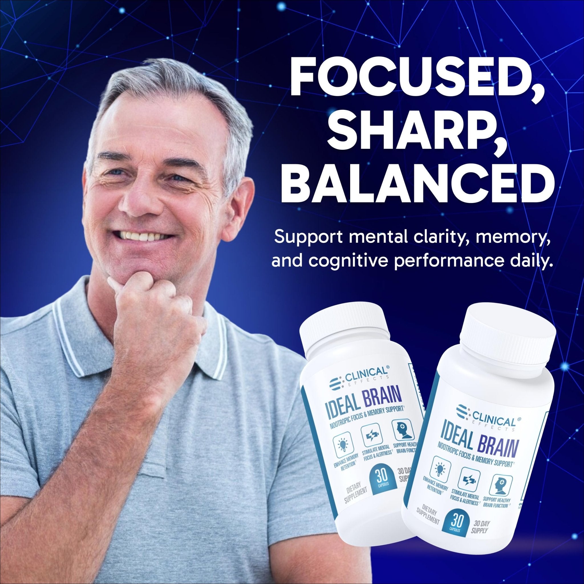 Clinical Effects Ideal Brain - Dietary Supplement for Nootropic Focus and Memory Support - 30 Capsules - B Vitamins, GABA, Alpha-GPC - Helps Support Mental Focus, and Optimal Brain Function - TrustMedUSA