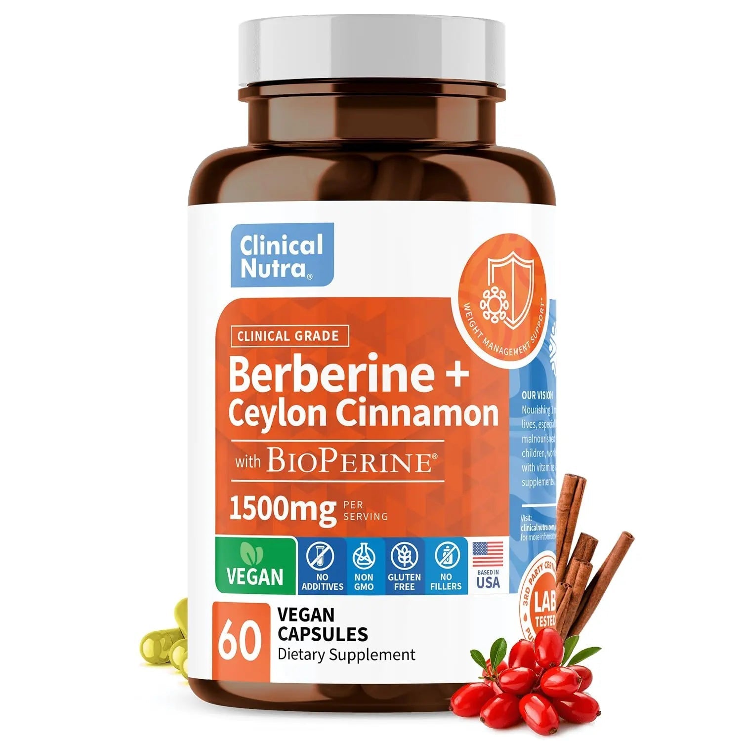 Clinical Grade Berberine Supplement 1500mg HCL Plus Ceylon Cinnamon Weight Managemen - TrustMedUSA