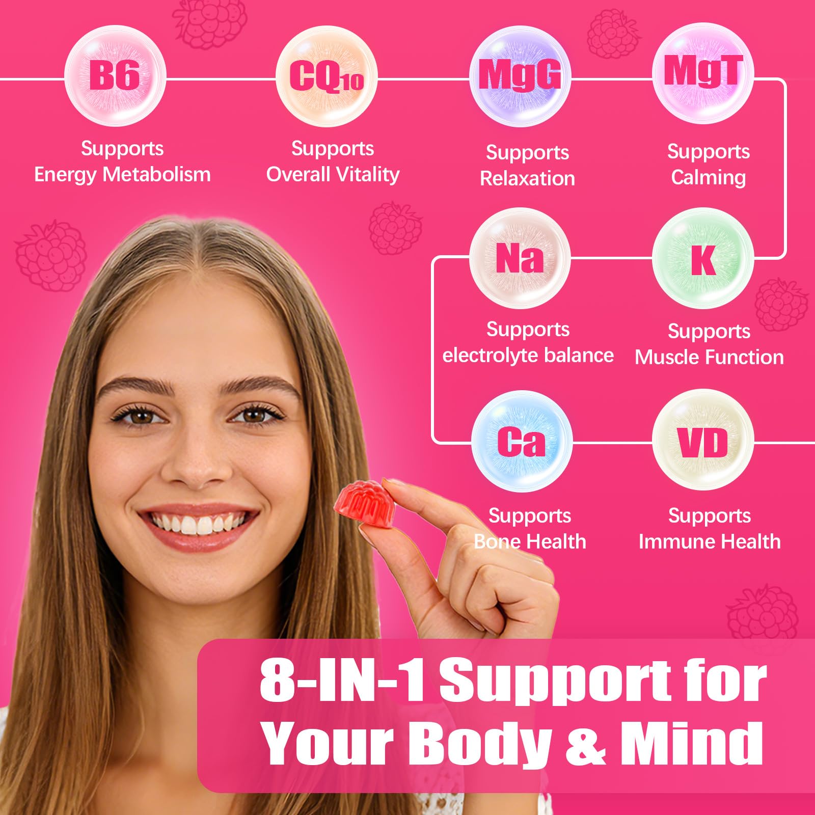 CNFHDI Magnesium Glycinate Gummies 600mg, 120 Counts Chews Sugar Free Magnesium Gummies for Adults & Kids with Calcium, Zinc & CQ10, Potassium Supplements for Zzz, Brain, Muscle & Relax - TrustMedUSA
