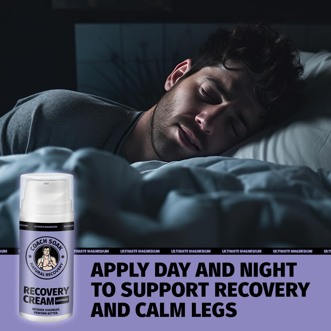 Coach Soak Magnesium Cream with MSM in Pump Bottle - Natural Recovery Cream with Magnesium Chloride & Menthol - Fast-Absorbing for Muscles & Joints, Lavender 3.4oz - TrustMedUSA