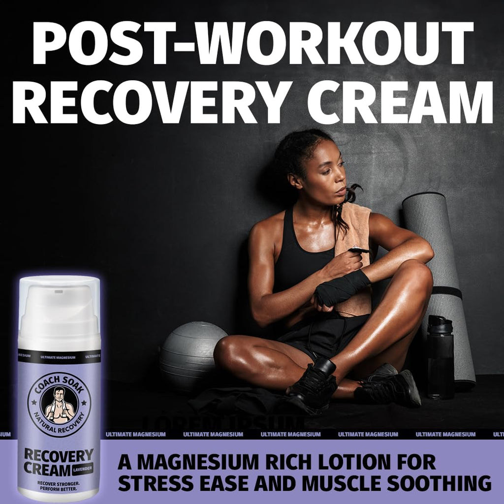 Coach Soak Magnesium Cream with MSM in Pump Bottle - Natural Recovery Cream with Magnesium Chloride & Menthol - Fast-Absorbing for Muscles & Joints, Lavender 3.4oz - TrustMedUSA