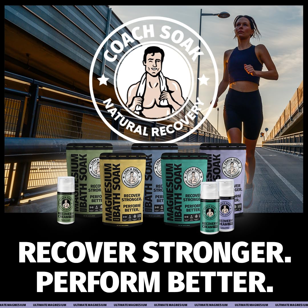 Coach Soak Magnesium Cream with MSM in Pump Bottle - Natural Recovery Cream with Magnesium Chloride & Menthol - Fast-Absorbing for Muscles & Joints, Lavender 3.4oz - TrustMedUSA