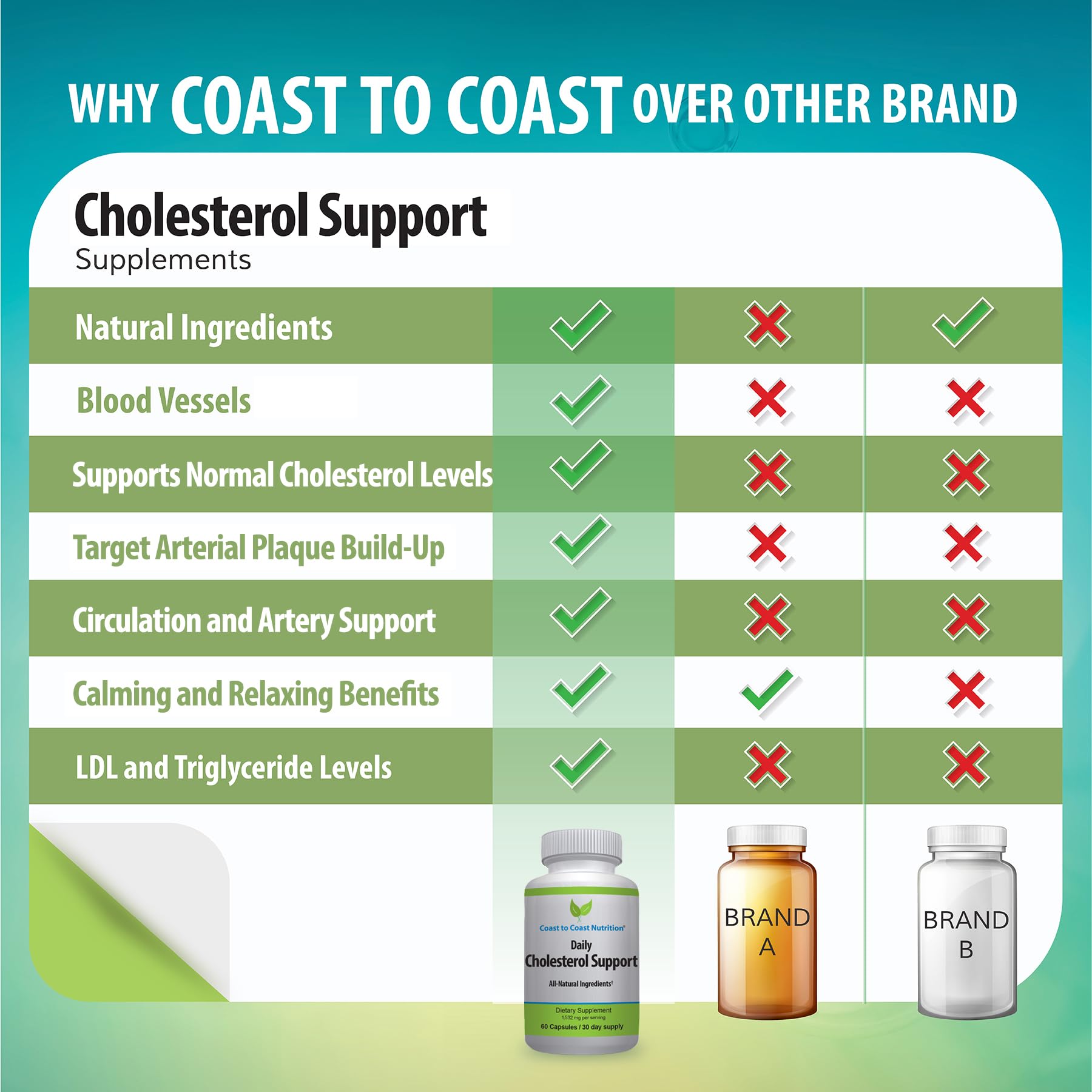 Coast to Coast Nutrition Cholesterol Support Supplement - Support Cardiovascular & Artery Performance, Target Bad LDL Levels & Plaque Calcium Buld-Up - Promote Circulation & Blood Flow - 60 Capsules - TrustMedUSA