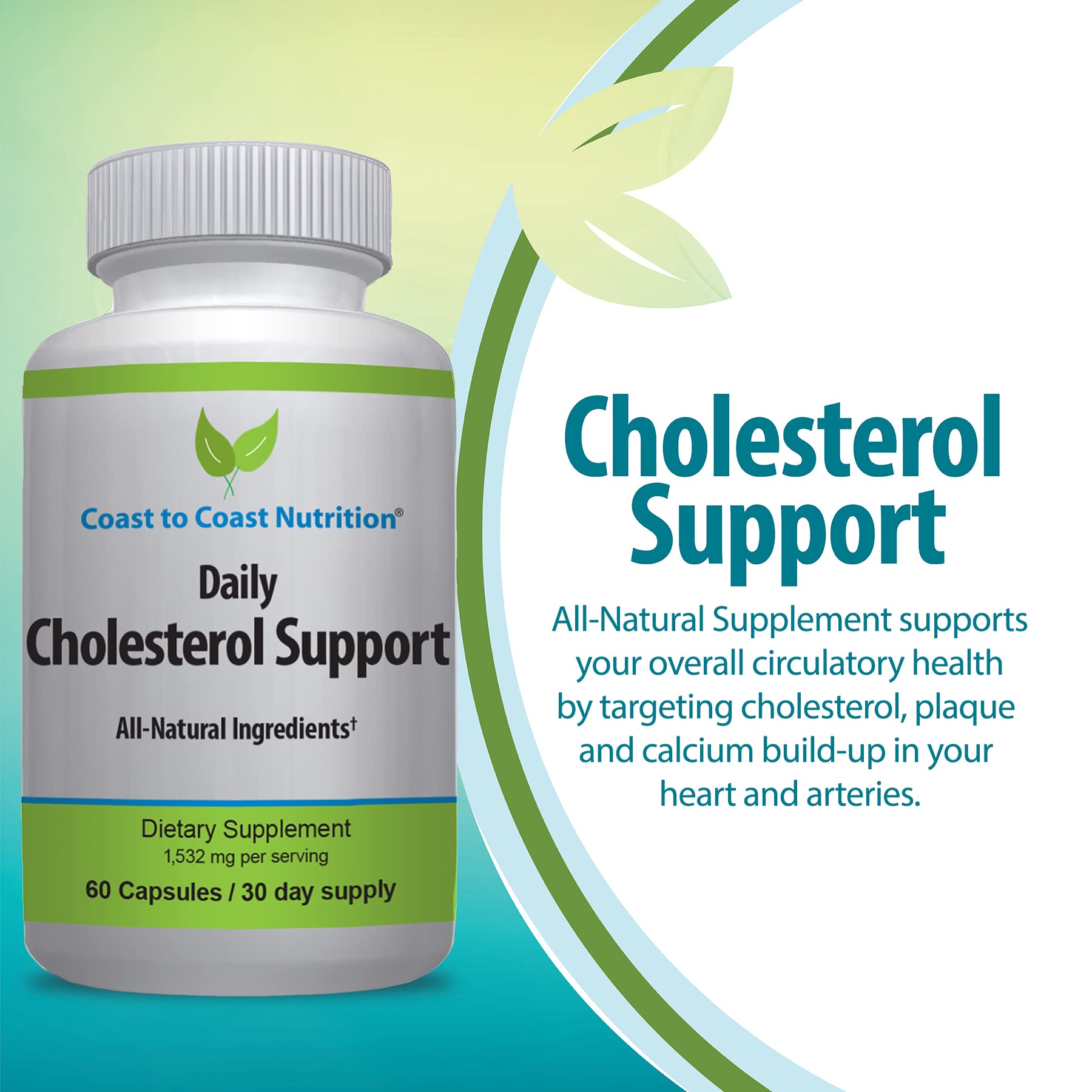 Coast to Coast Nutrition Cholesterol Support Supplement - Support Cardiovascular & Artery Performance, Target Bad LDL Levels & Plaque Calcium Buld-Up - Promote Circulation & Blood Flow - 60 Capsules - TrustMedUSA