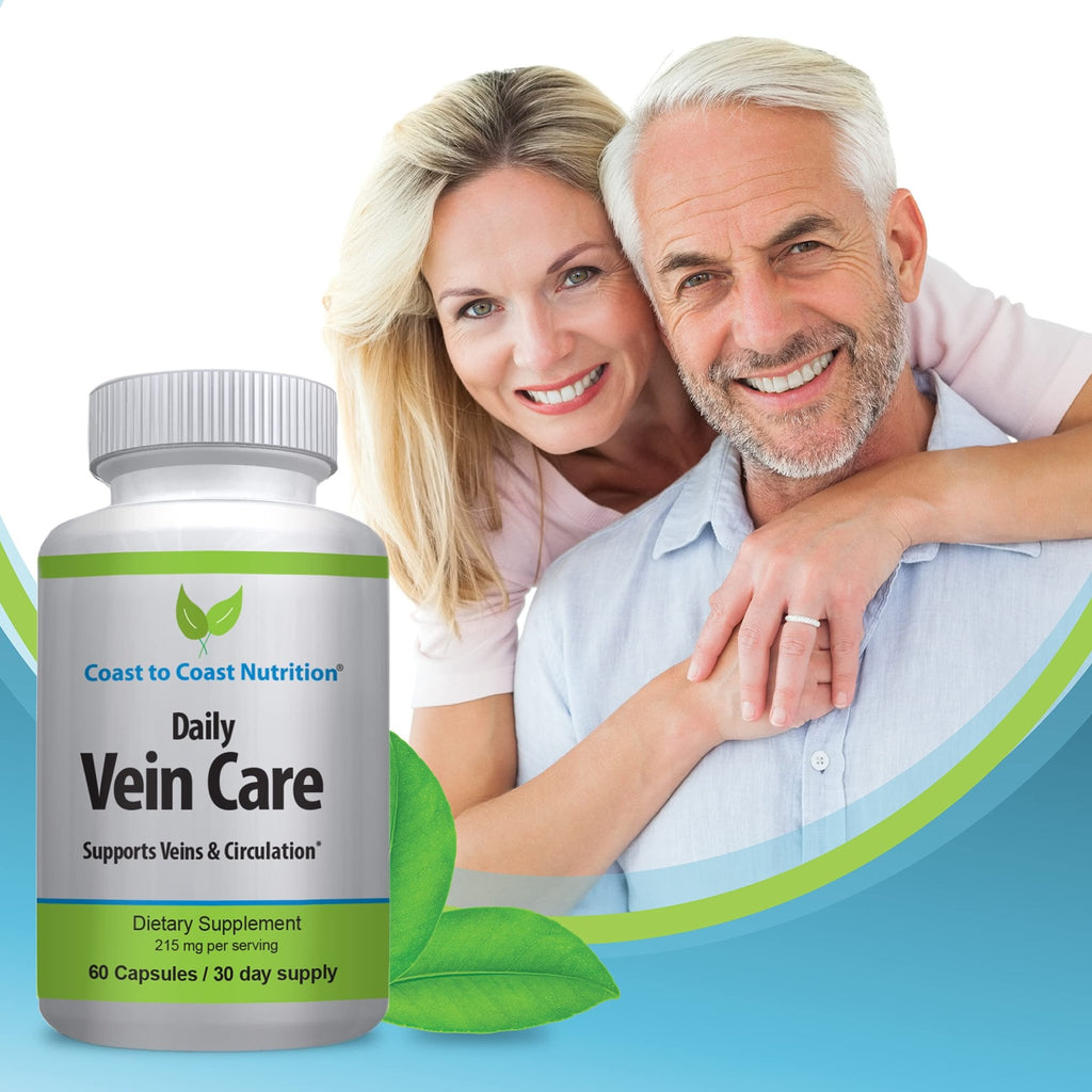 Coast to Coast Nutrition Daily Vein Care Supplement Capsules — Circulation Formula with a Natural Blend of Calcium, Vitamin D3, Vitamin K2 Plus BioPerine for Max Absorption Vein Formula — 60 Capsules - TrustMedUSA