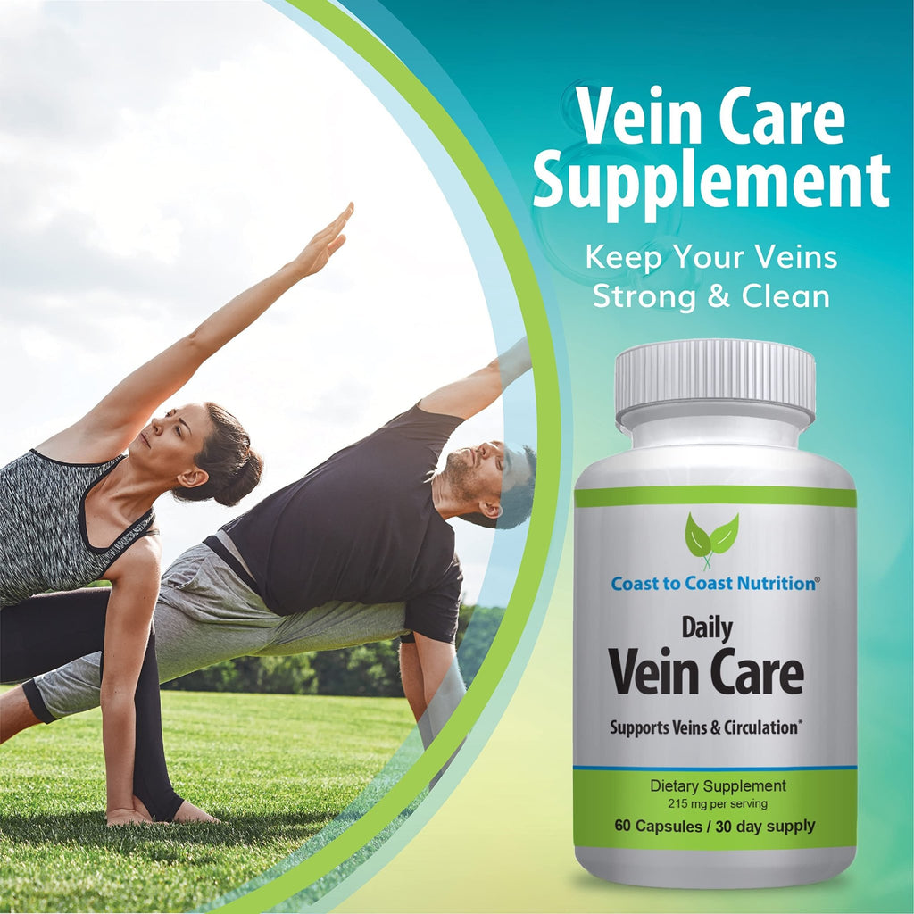 Coast to Coast Nutrition Daily Vein Care Supplement Capsules — Circulation Formula with a Natural Blend of Calcium, Vitamin D3, Vitamin K2 Plus BioPerine for Max Absorption Vein Formula — 60 Capsules - TrustMedUSA
