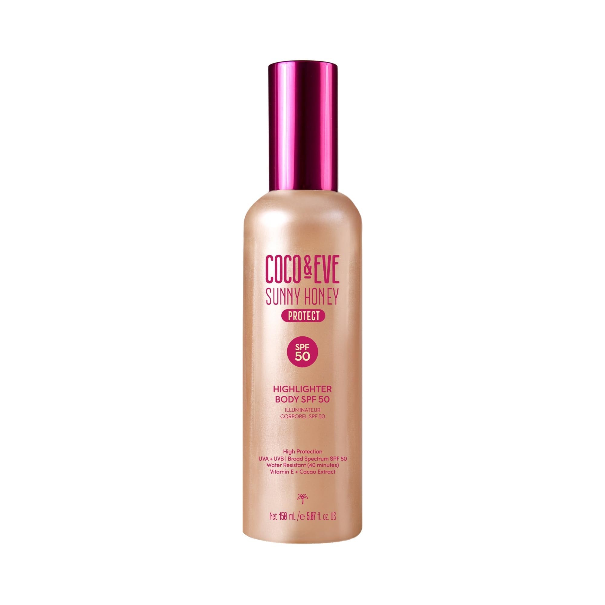 Coco & Eve Body Highlighter SPF 50 – Shimmer Sunscreen, Broad Spectrum Sun Protection, Lightweight Serum-Like Lotion with Pearlescent Minerals & Vitamin E for Hydrated & Glowing Skin, 5.07 Fl Oz - Maple Wellness Supplements