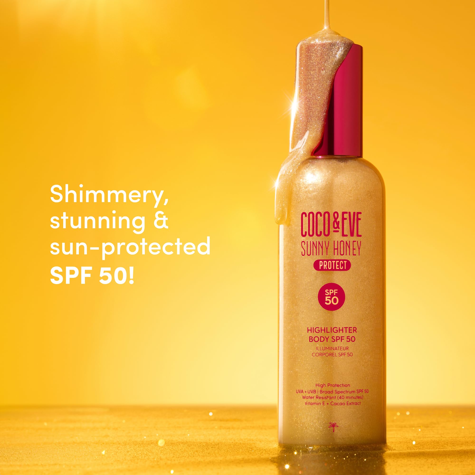 Coco & Eve Body Highlighter SPF 50 – Shimmer Sunscreen, Broad Spectrum Sun Protection, Lightweight Serum-Like Lotion with Pearlescent Minerals & Vitamin E for Hydrated & Glowing Skin, 5.07 Fl Oz - Maple Wellness Supplements