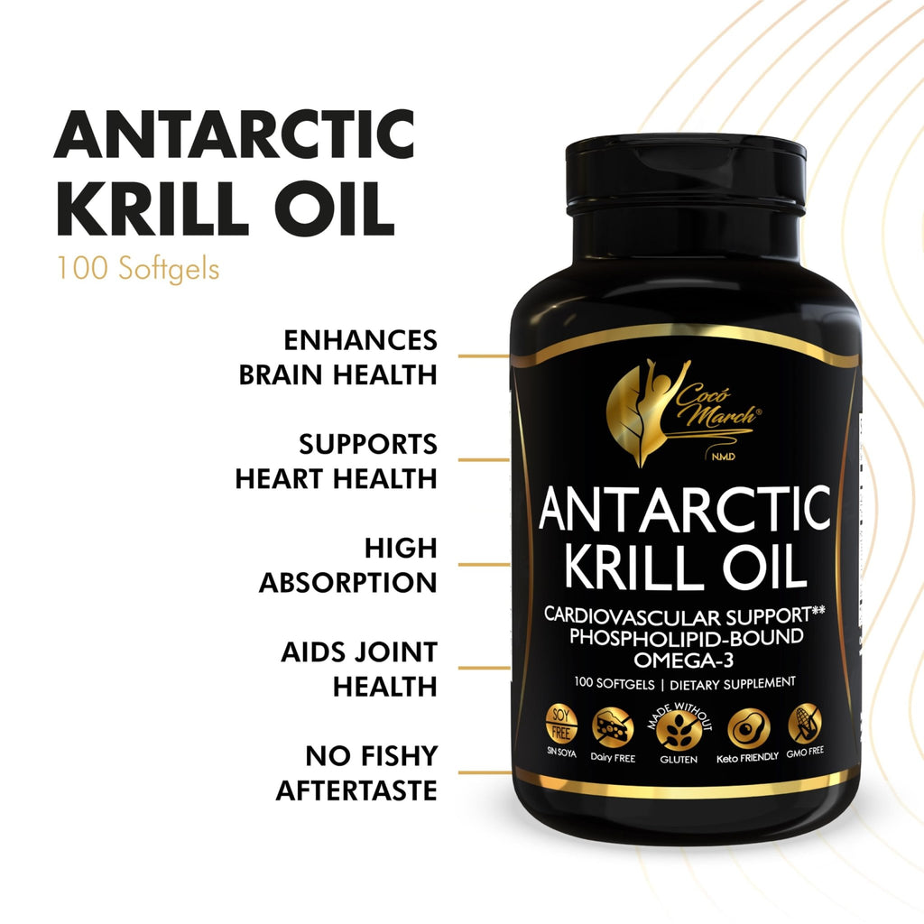 Cocó March N.M.D Pure Antarctic Krill Oil 1000mg – Omega 3 Fish Oil Supplement with EPA, DHA, Choline & Astaxanthin – Fast Absorption, Immune, Heart & Joint Support for Men & Women – 100 Softgels - TrustMedUSA