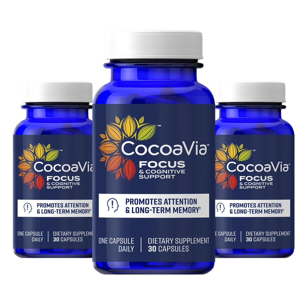 CocoaVia Memory & Focus Brain Supplement, 90 Day, Cocoa Flavanol Blend, Lutein, Added Caffeine for Boost. Improve Cognitive Function, Attention, Vegan & Plant Based, 90 Capsules - TrustMedUSA