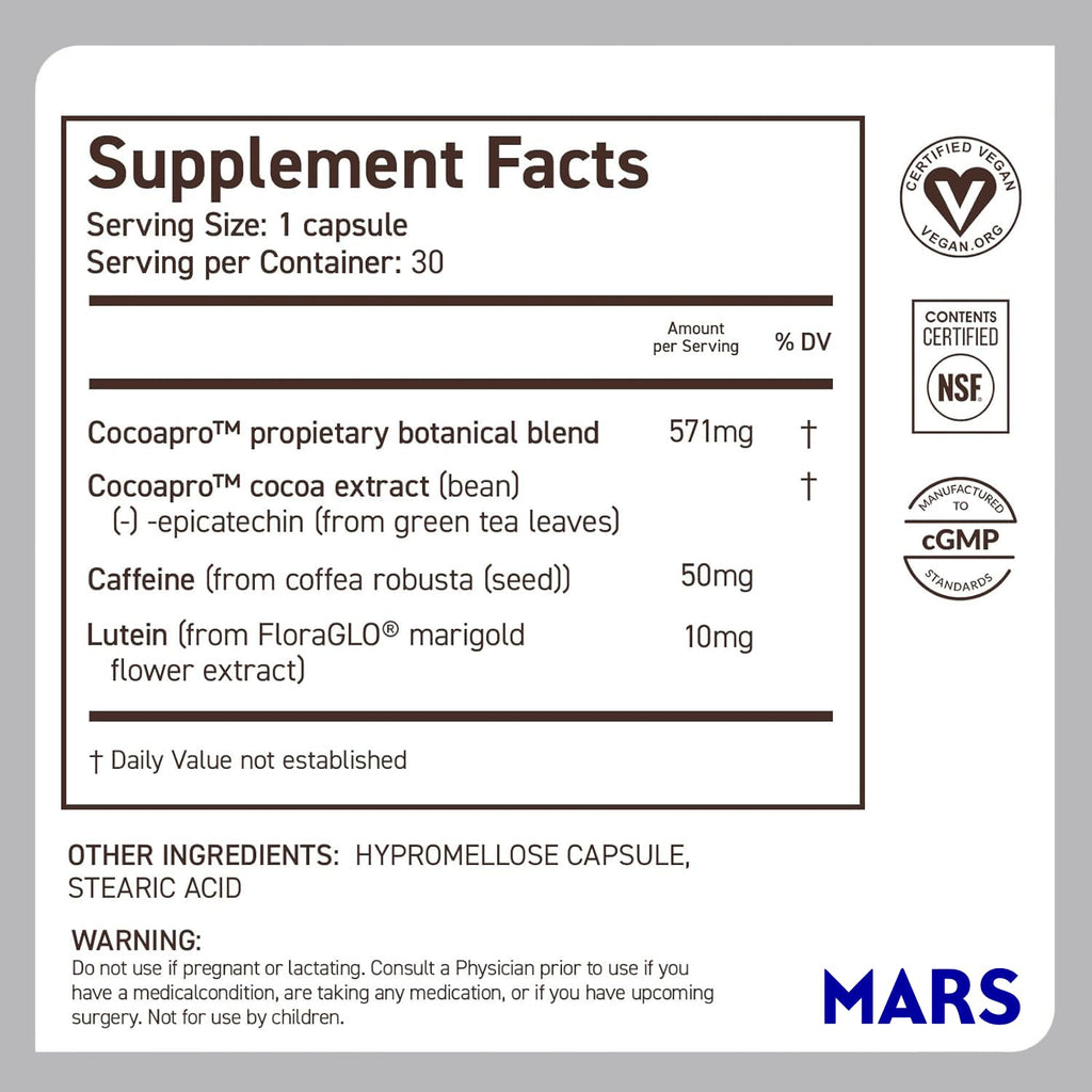 CocoaVia Memory & Focus Brain Supplement, 90 Day, Cocoa Flavanol Blend, Lutein, Added Caffeine for Boost. Improve Cognitive Function, Attention, Vegan & Plant Based, 90 Capsules - TrustMedUSA