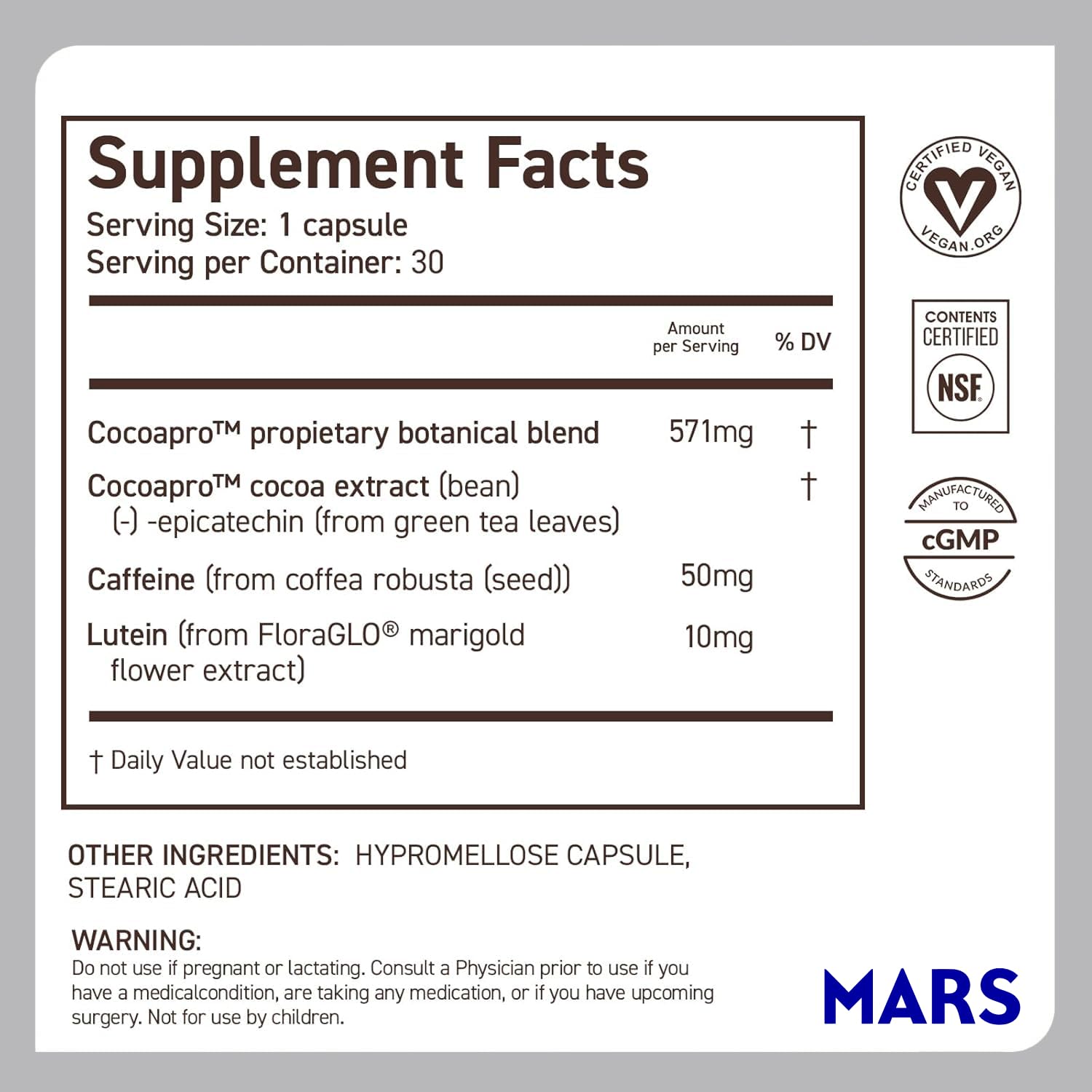 CocoaVia Memory & Focus Brain Supplement, 90 Day, Cocoa Flavanol Blend, Lutein, Added Caffeine for Boost. Improve Cognitive Function, Attention, Vegan & Plant Based, 90 Capsules - TrustMedUSA