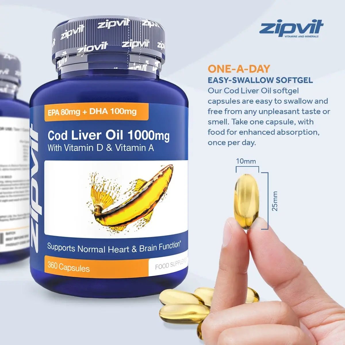 Cod Liver Oil 1000mg, 360 Capsules of High Strength Fish Oil, Rich in Omega 3. Supports - TrustMedUSA