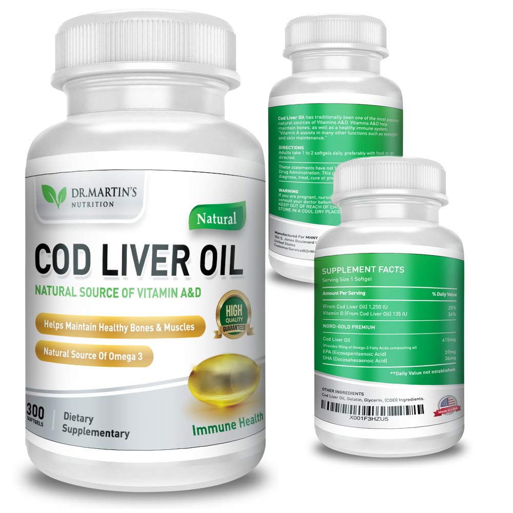 COD Liver Oil | 300 Softgels | Natural Source of Omega 3 Fatty Acids | Triple Strength | Best Immune Health, Healthy Bones & Muscle Dietary Supplement | - TrustMedUSA
