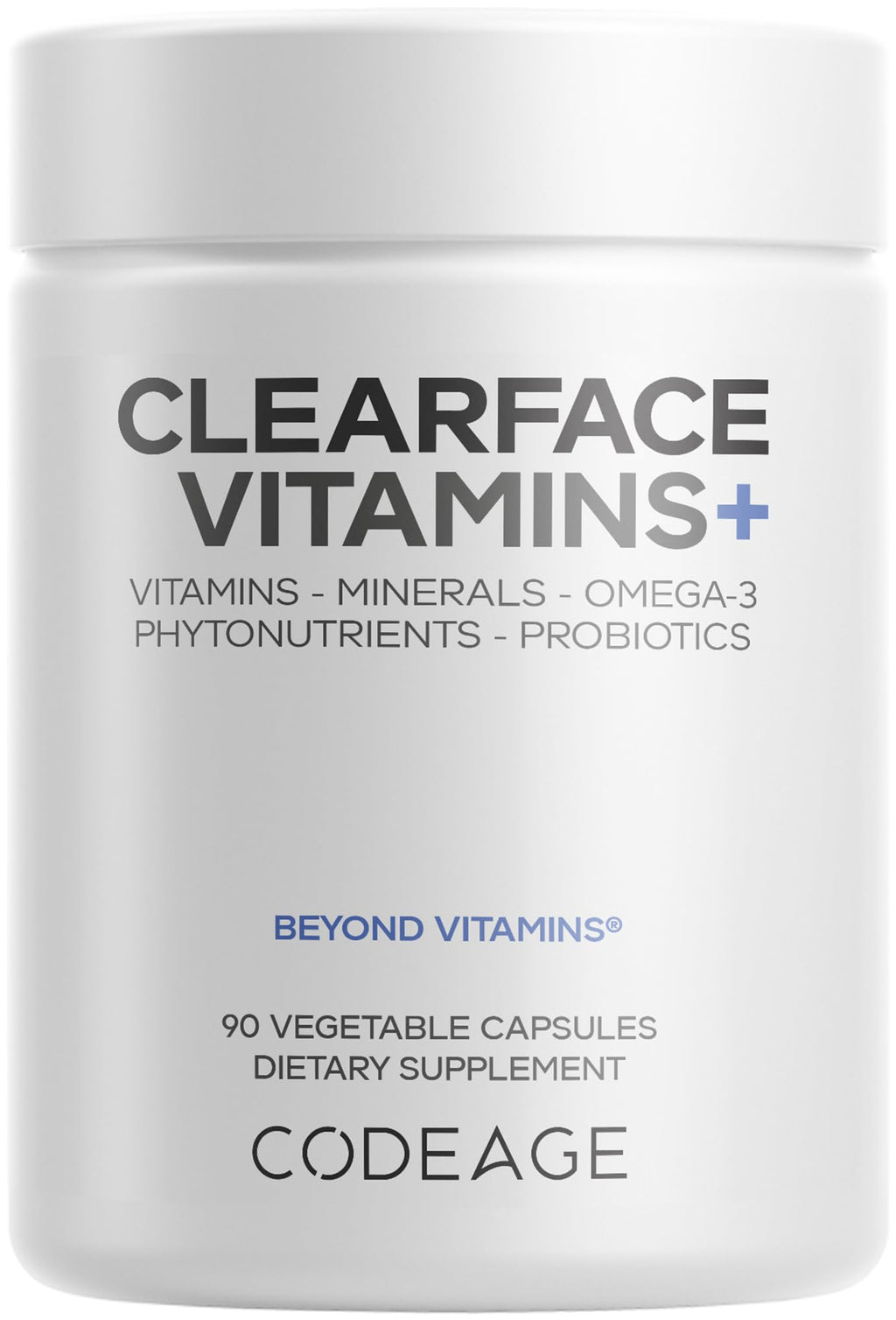 Codeage Clearface Pantothenic Acid, Niacin Supplement, Vitamins A, C, D3, E, Probiotics, Zinc, Riboflavin, Thiamin, L-Lysine HCL & Omega-3, Niacinamide, Skin Botanical Blend - Non-GMO - 90 Capsules - TrustMedUSA