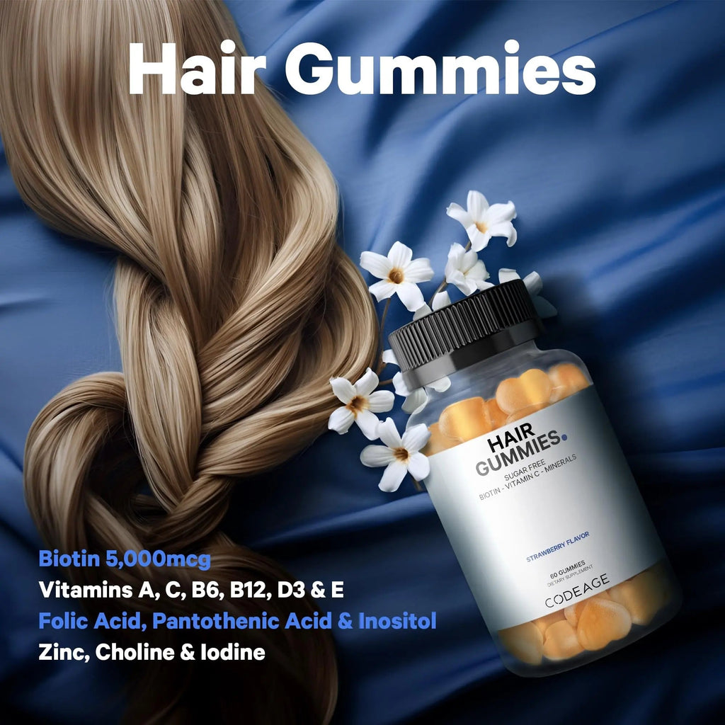 Codeage Hair Gummies, Biotin 5000 mcg, Sugar Free Growth Gummy Vitamins A, C, B6, B12, D3, Zinc, Inositol Supplement - TrustMedUSA
