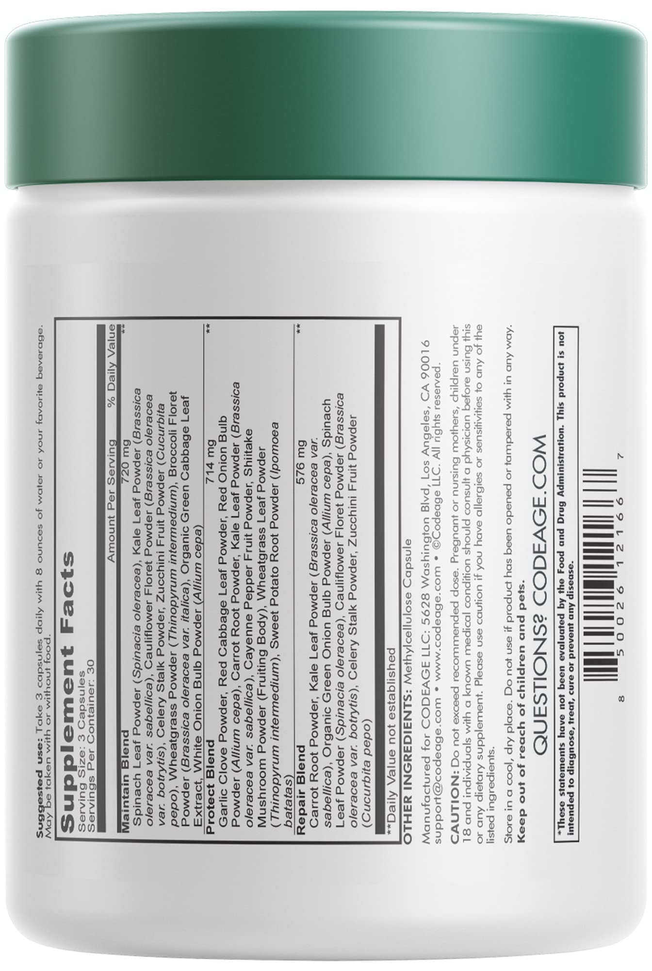 Codeage Instantfood Easy Veggies, Over 15 Vegetable Powders Equivalent All-in-One, Daily Vegan Blend, Whole Food Greens Vitamins Supplement Capsules, Phytonutrients Multivitamin, Non-GMO, 90 Capsules - TrustMedUSA
