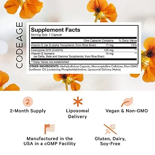 Codeage Liposomal CoQ10 Supplement - Vitamin E Isomers Tocopherols - 125mg Coenzy - TrustMedUSA