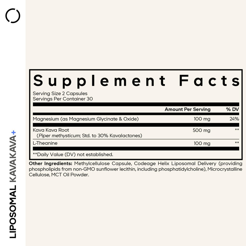 Codeage Liposomal Kava Kava+ Supplement - 500 mg 30% Kavalactones with Magnesium Glycinate - Magnesium Oxide - L-Theanine - Liposomal Delivery - TrustMedUSA