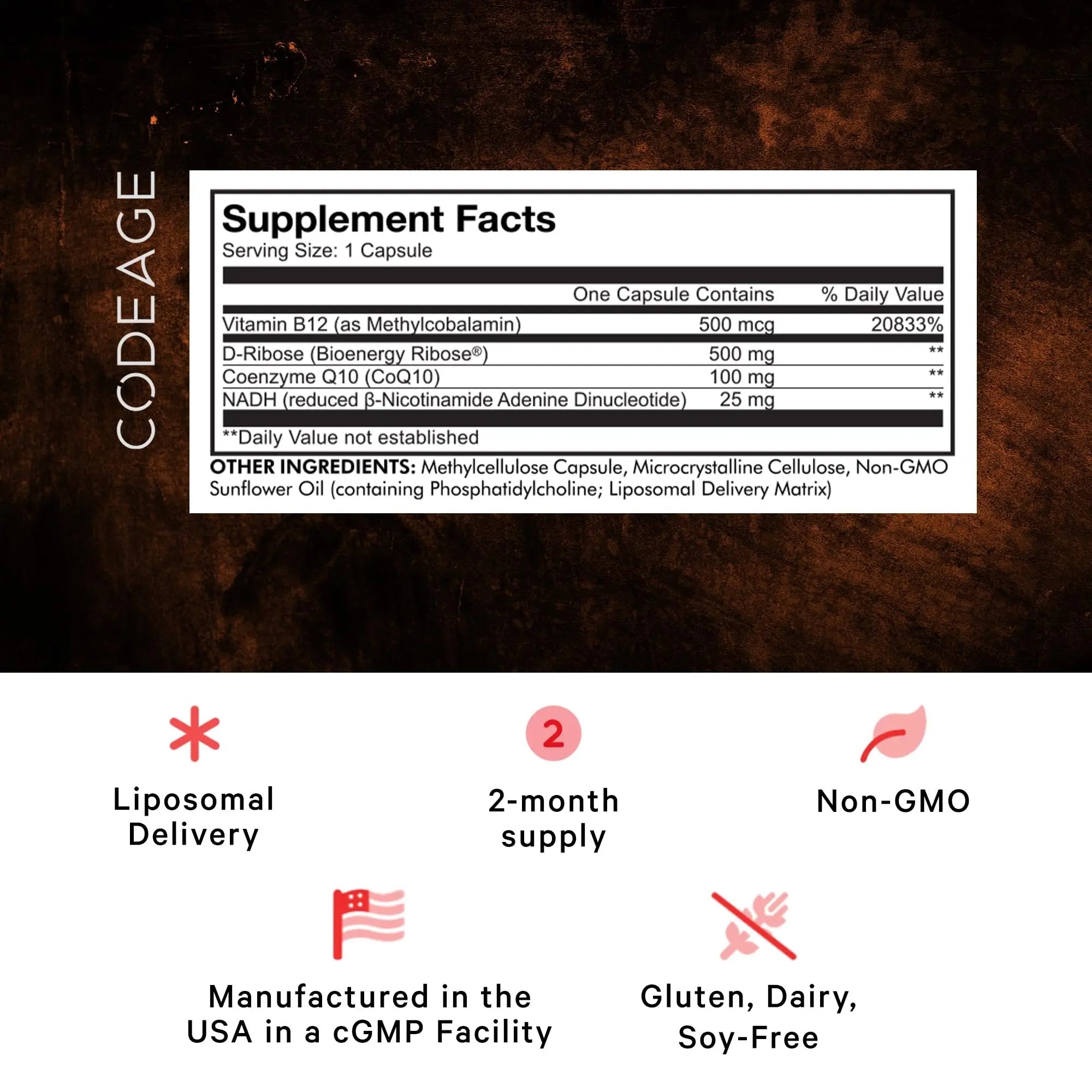 Codeage Liposomal NADH+ Supplement - CoQ10 - Vitamin B12 - D-Ribose Bioenergy - TrustMedUSA