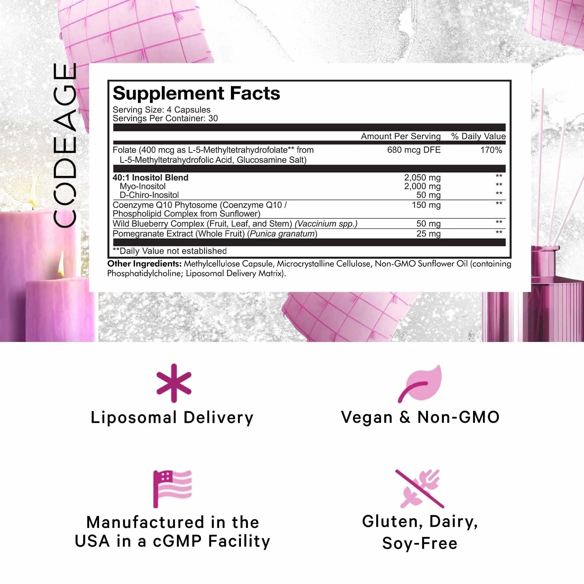Codeage Liposomal Ovarian Inositol + Supplement - Myo-Inositol, D-Chiro-Inositol - TrustMedUSA