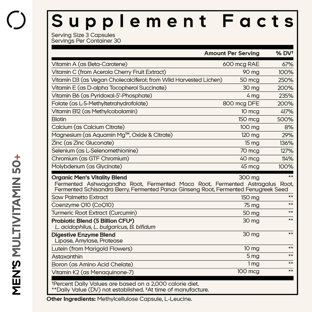 Codeage Men's Multivitamin 50+ Supplement - Essential Vitamins for Men Over 50 Years Old, Minerals, CoQ10, Turmeric, Saw Palmetto, Maca, Panax Ginseng, Probiotics & Botanicals - Non-GMO - 90 Capsules - TrustMedUSA