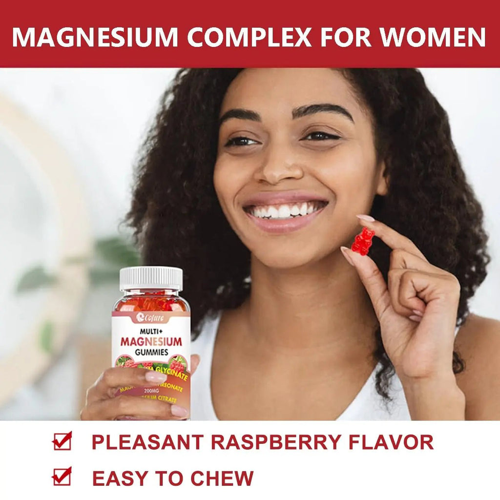 Cofure Triple Magnesium Complex 900 mg, Magnesium Glycinate, Citrate, Malate with Potassium, Calcium, Vitamin B6 for Calm & Sleep - Vegan, Non-GMO, Gluten Free - 120 Raspberry Gummies for Adults - TrustMedUSA