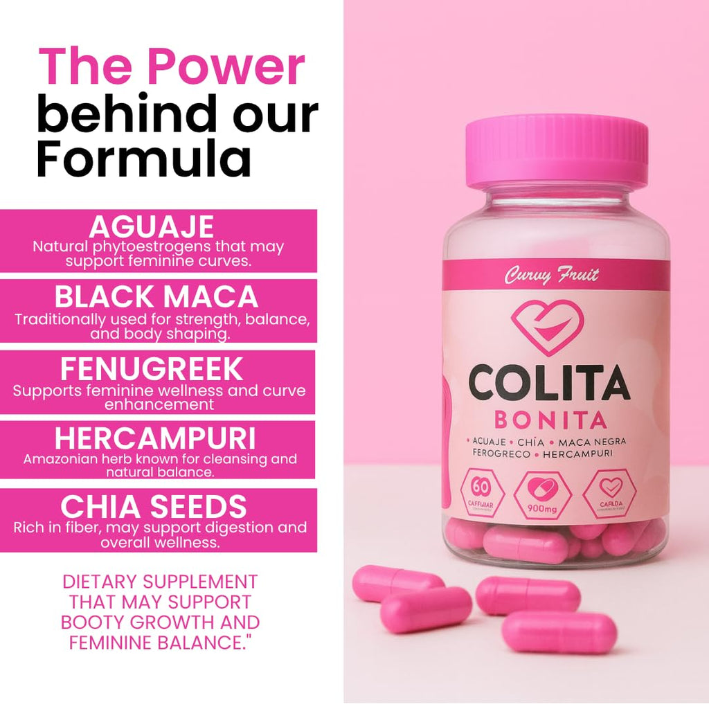 Colita Bonita – Aguaje, Black Maca & Fenugreek Pills – Natural Booty Growth & Hip Shaping Supplement – Supports Curves, Hormonal Balance & Waist Definition – 60 Capsules (30-Day Supply) - TrustMedUSA