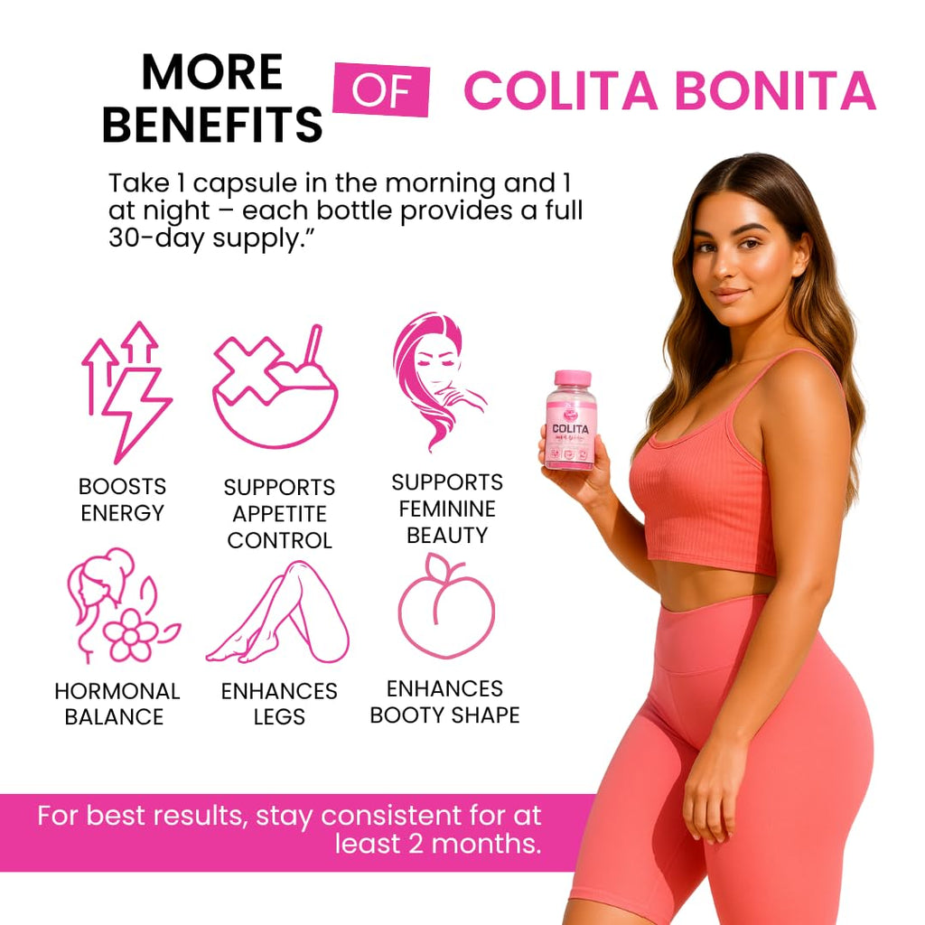 Colita Bonita – Aguaje, Black Maca & Fenugreek Pills – Natural Booty Growth & Hip Shaping Supplement – Supports Curves, Hormonal Balance & Waist Definition – 60 Capsules (30-Day Supply) - TrustMedUSA