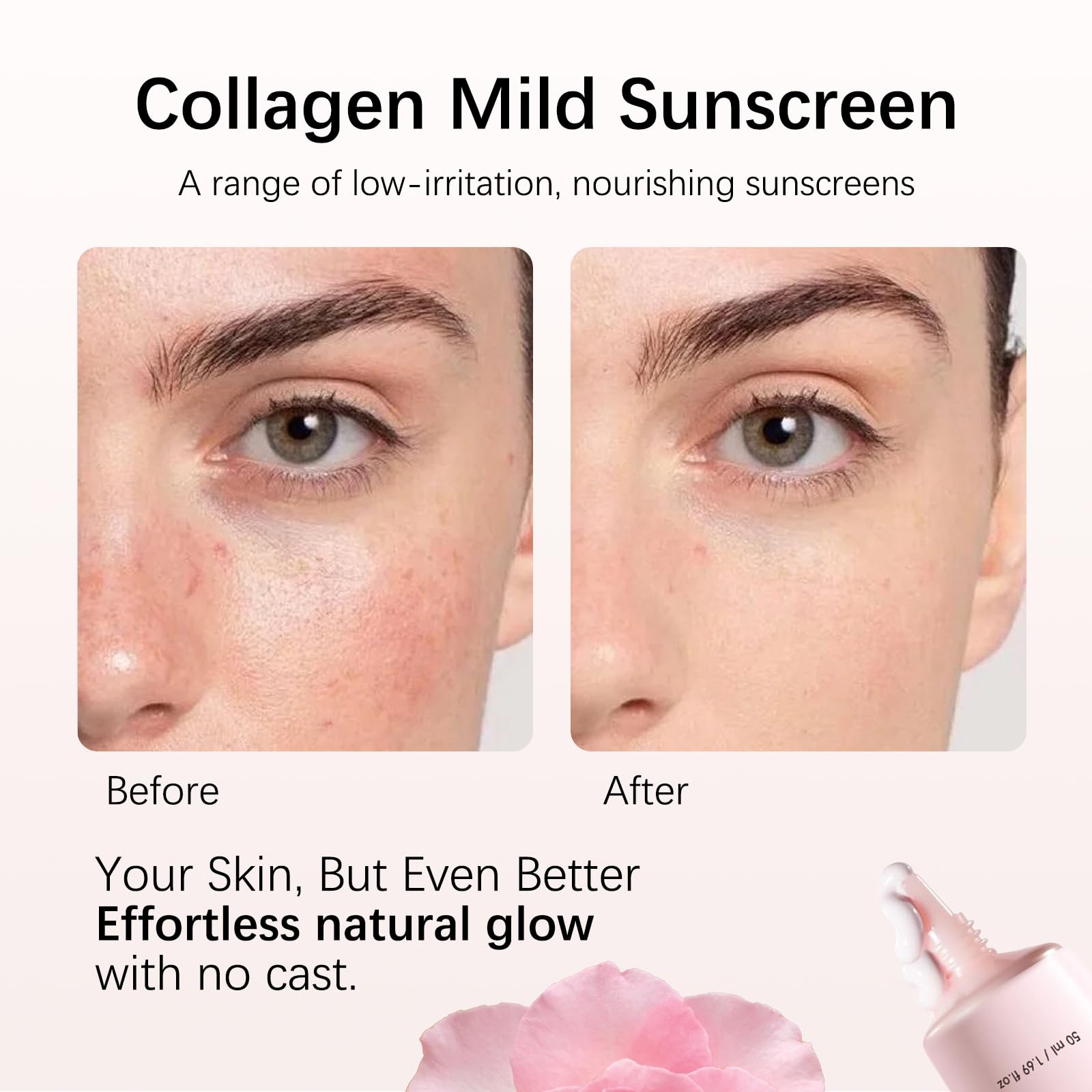 Collagen Mild Sunscreen SPF 50 for Face, Broad Spectrum Protection, Hydrating Facial Sunscreen with Peptides & Cica, Lightweight Non-Greasy, No White Cast, Natural Glow, Travel Size (2 PCS) - Maple Wellness Supplements