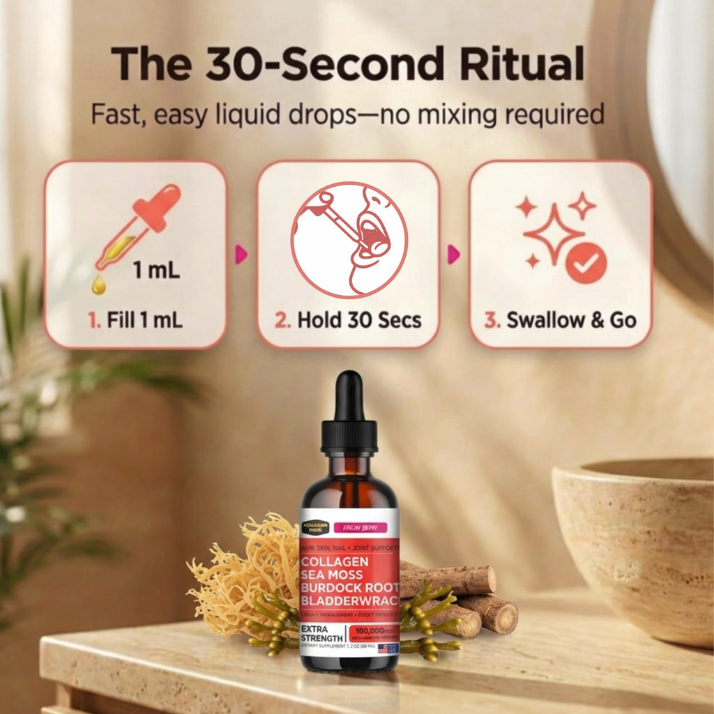 Collagen Mojo - Liquid Collagen with Irish Sea Moss for Women & Men - Collagen Peptides Drops with Burdock Root & Bladderwrack - Hair, Skin, Nails, Joint & Weight Management - 100,000mcg, 2 Oz - Maple Wellness Supplements
