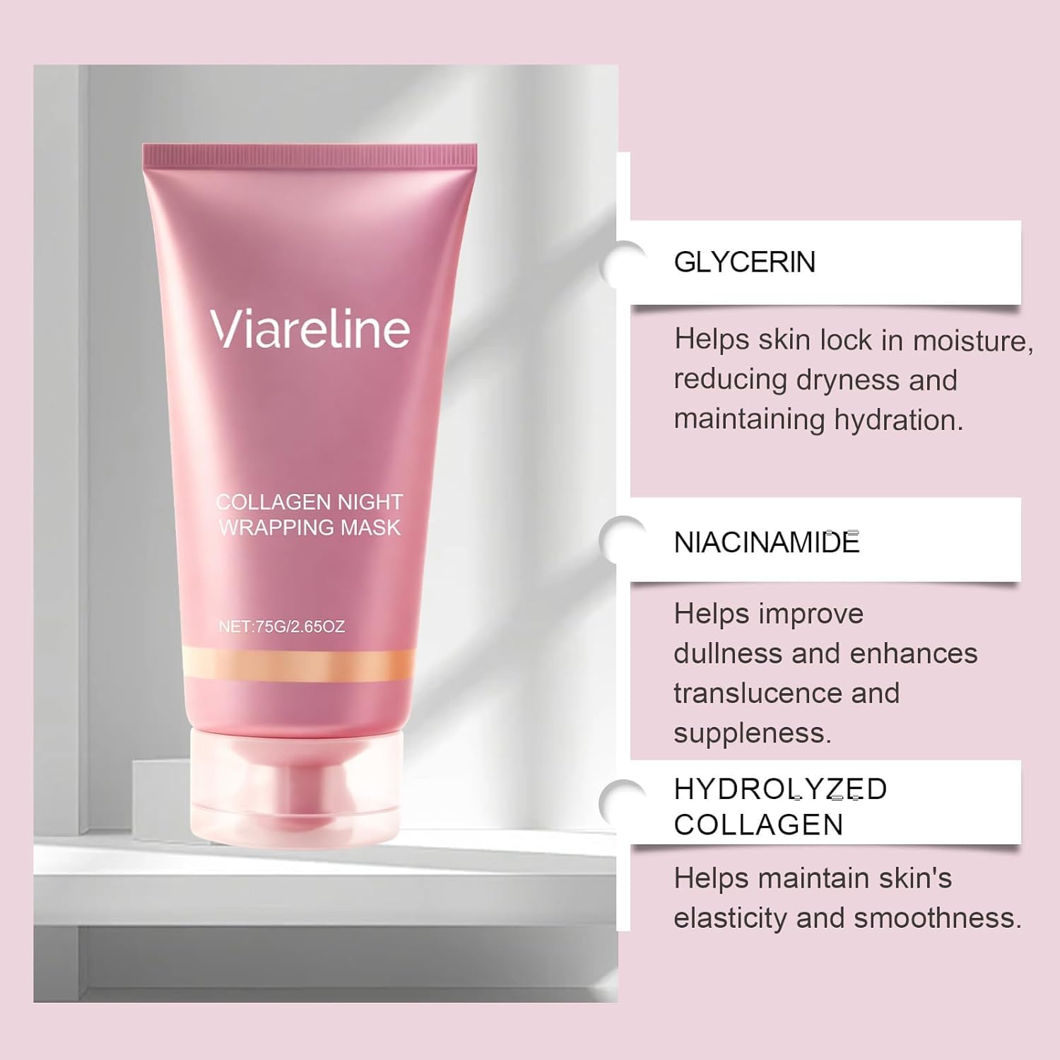 Collagen Night Wrapping Mask, Collagen Mask, Collagen Overnight Easy Peel Off Face Mask, Firming & Hydration Care, Reduce Fine Lines & Dullness, Suitable for All Skin Types(2.65 fl.oz) - Maple Wellness Supplements