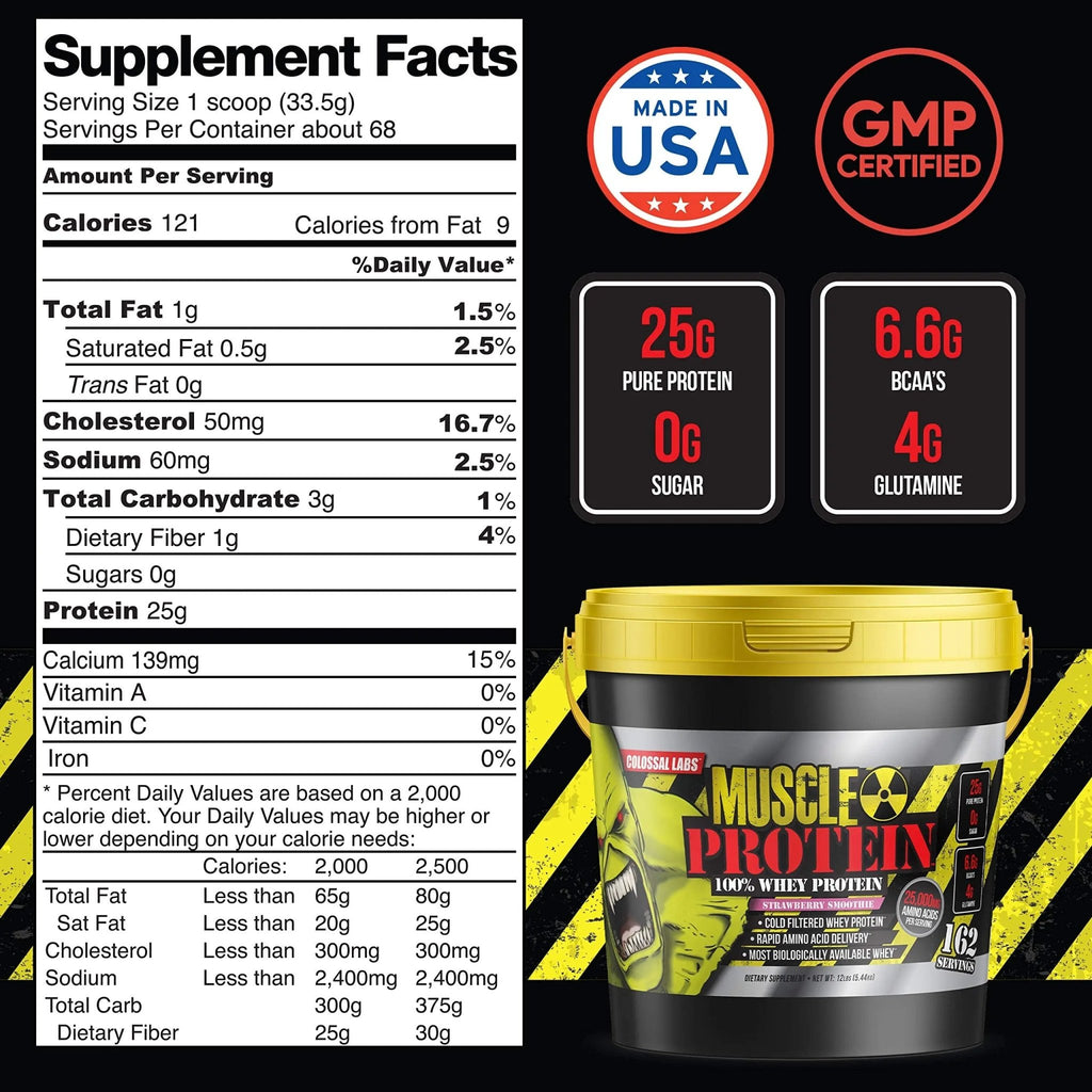 COLOSSAL LABS Whey Protein Powder [15 lbs/Pack of 1]–Strawberry Protein, Cold Filtered - TrustMedUSA