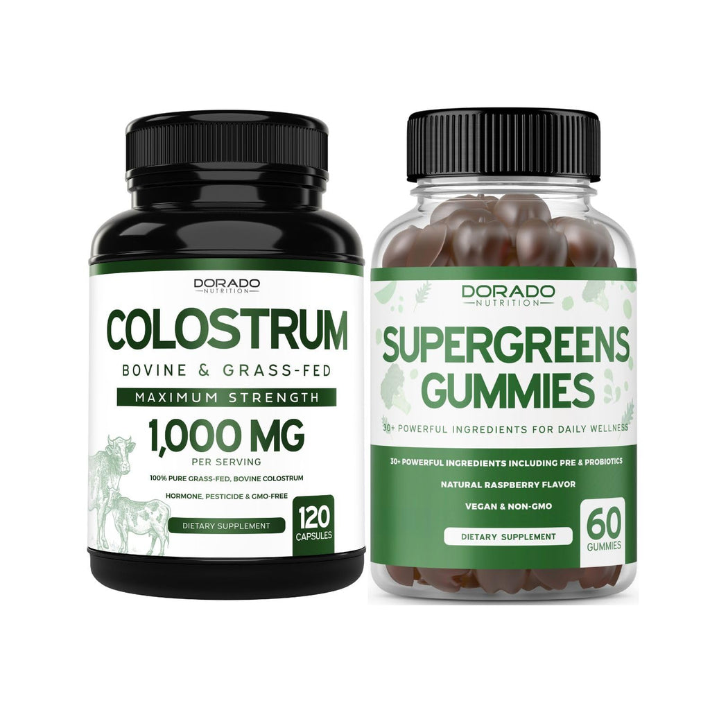 Colostrum (120 Count) Bovine Colostrum Capsules Supplement and Supergreens (60 Gummies) Superfood for Immunity Support with Greens Supplements with 8 Ingredient Power Blend - Vegan Safe & Made in USA - TrustMedUSA
