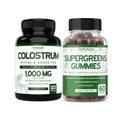 Colostrum (120 Count) Bovine Colostrum Capsules Supplement and Supergreens (60 Gummies) Superfood for Immunity Support with Greens Supplements with 8 Ingredient Power Blend - Vegan Safe & Made in USA - TrustMedUSA