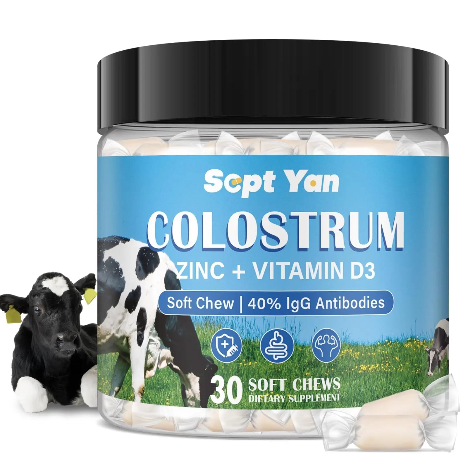 Colostrum Soft Chew Supplement (3000mg + 40% IgG), Concentrated Bovine Colostrum - TrustMedUSA