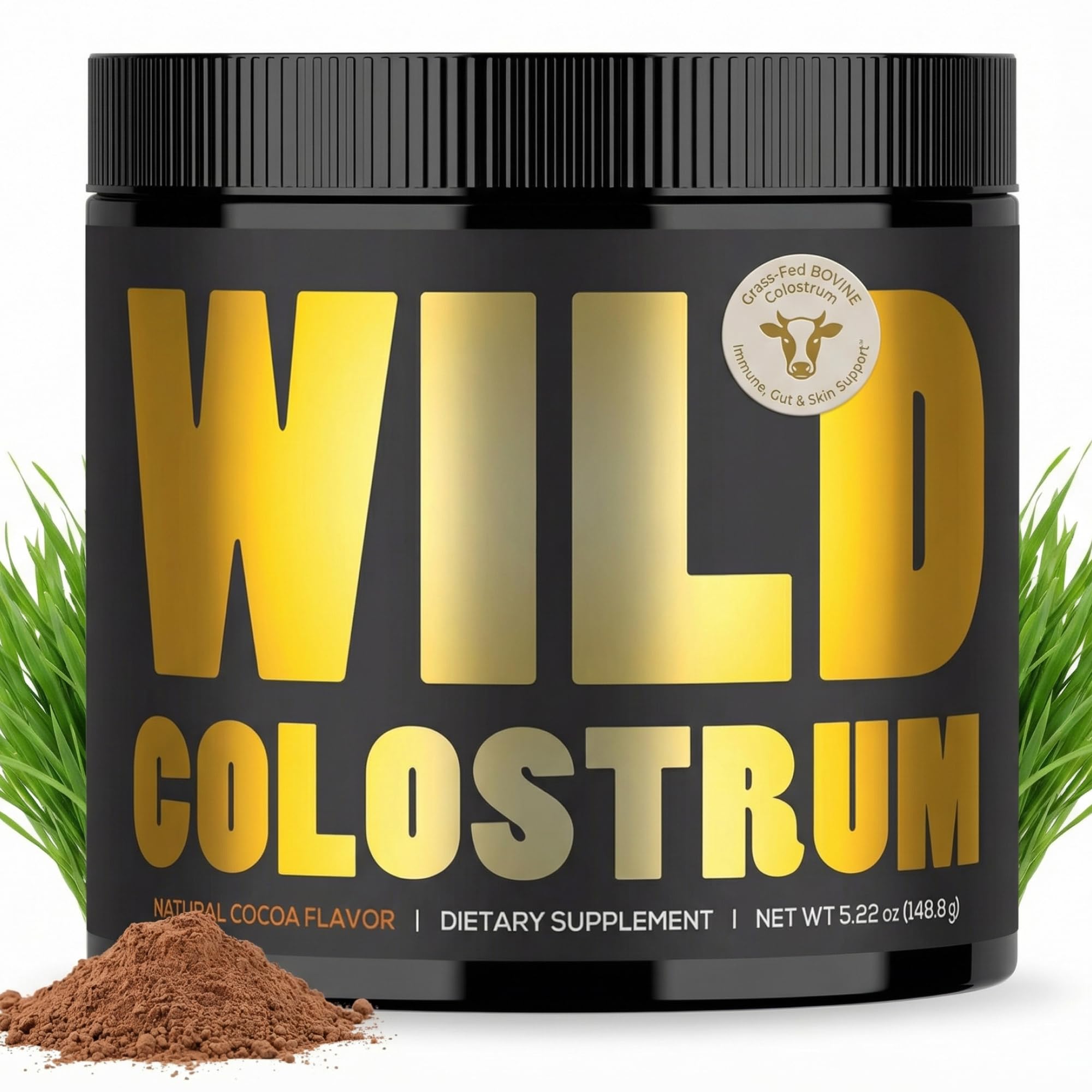 Colostrum Supplement - Grass Fed Pure Bovine Colostrum Powder - 2000mg & 400mg IgG (calostro bovino) - Gut, Immunity, Skin, Hair Support - Sugar Free, Natural Cacao Flavour, 30 Servings - TrustMedUSA