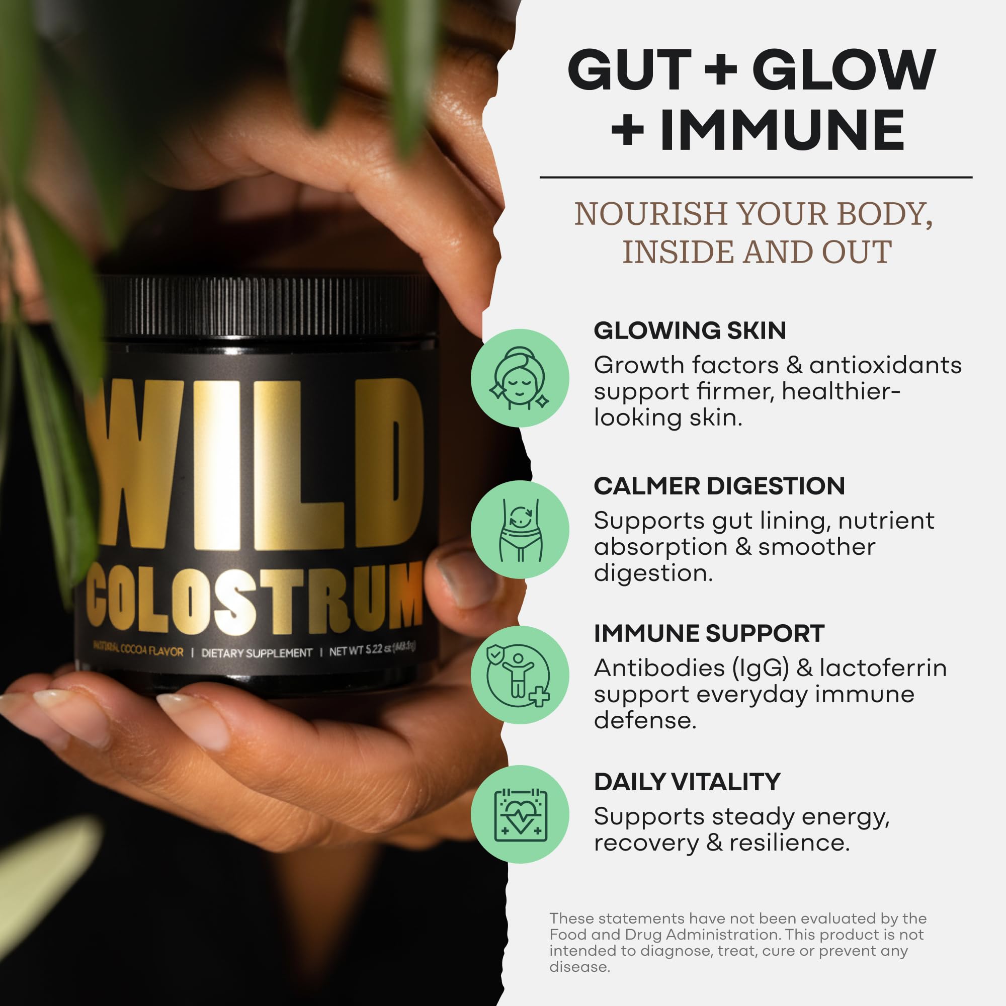 Colostrum Supplement - Grass Fed Pure Bovine Colostrum Powder - 2000mg & 400mg IgG (calostro bovino) - Gut, Immunity, Skin, Hair Support - Sugar Free, Natural Cacao Flavour, 30 Servings - TrustMedUSA