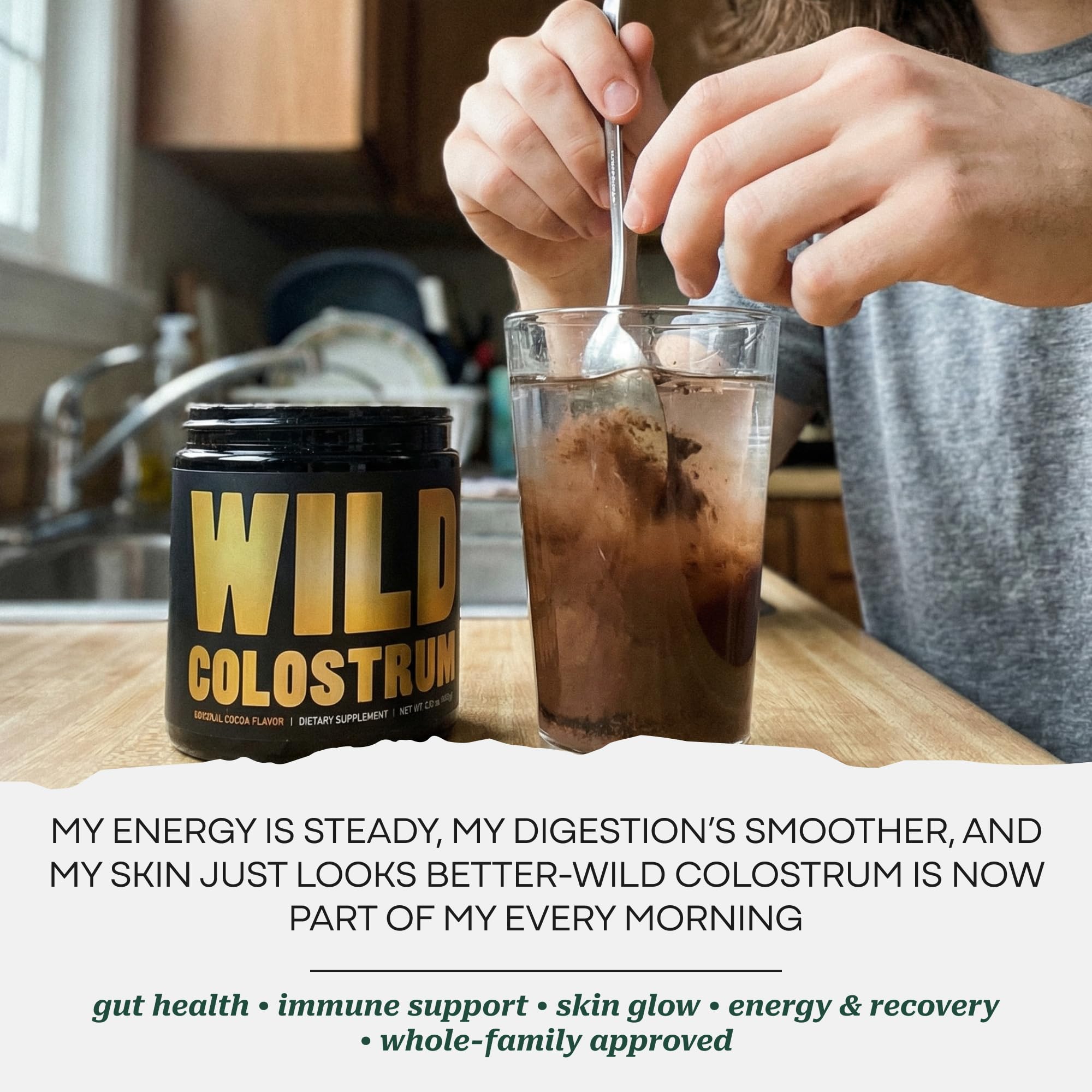 Colostrum Supplement - Grass Fed Pure Bovine Colostrum Powder - 2000mg & 400mg IgG (calostro bovino) - Gut, Immunity, Skin, Hair Support - Sugar Free, Natural Cacao Flavour, 30 Servings - TrustMedUSA