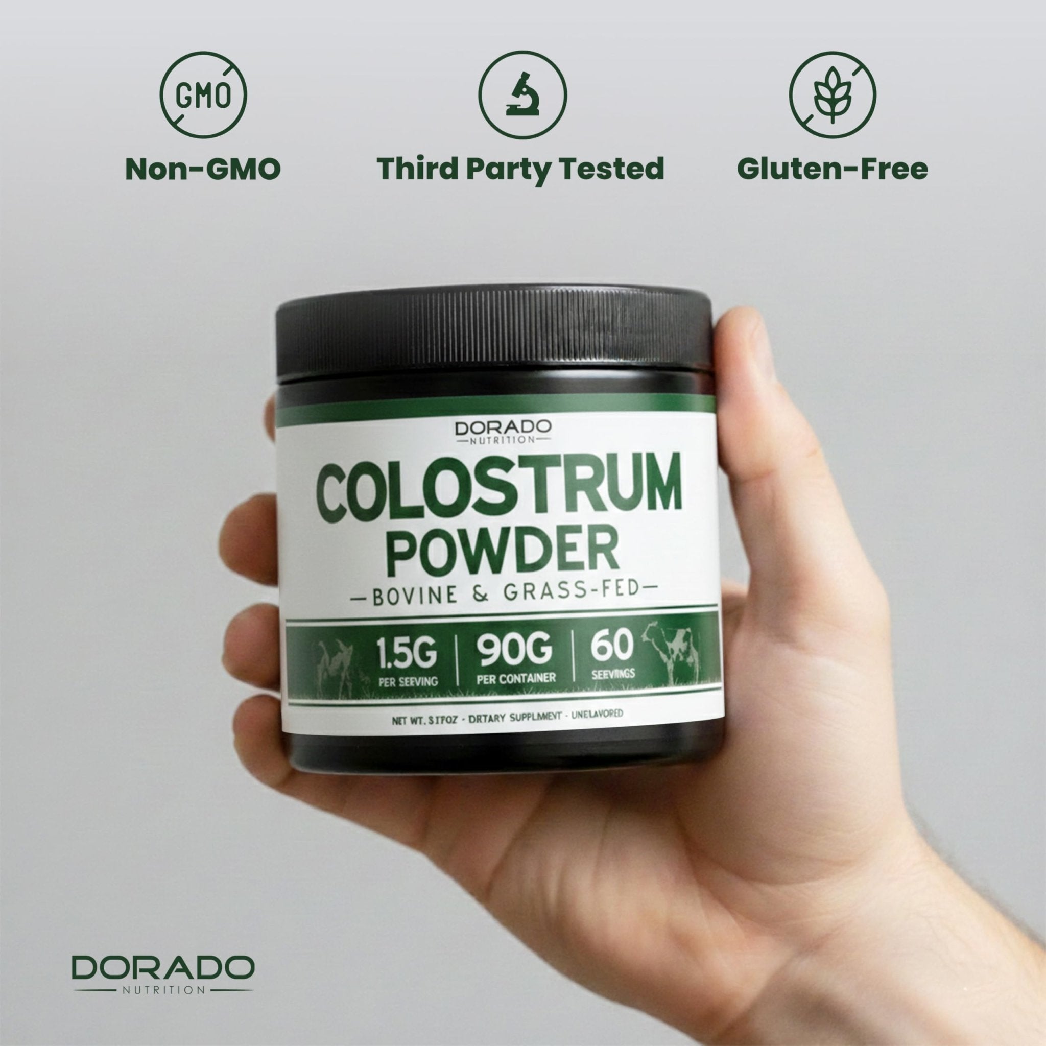 Colostrum Supplement Powder 90g (60 Servings of 1.5g Pure Bovine Colostrum Std. to Contain 20% IgG Immunoglobulins) Grass Fed Powder - No Fillers, Third Party Tested, Unflavored & Non-GMO - TrustMedUSA