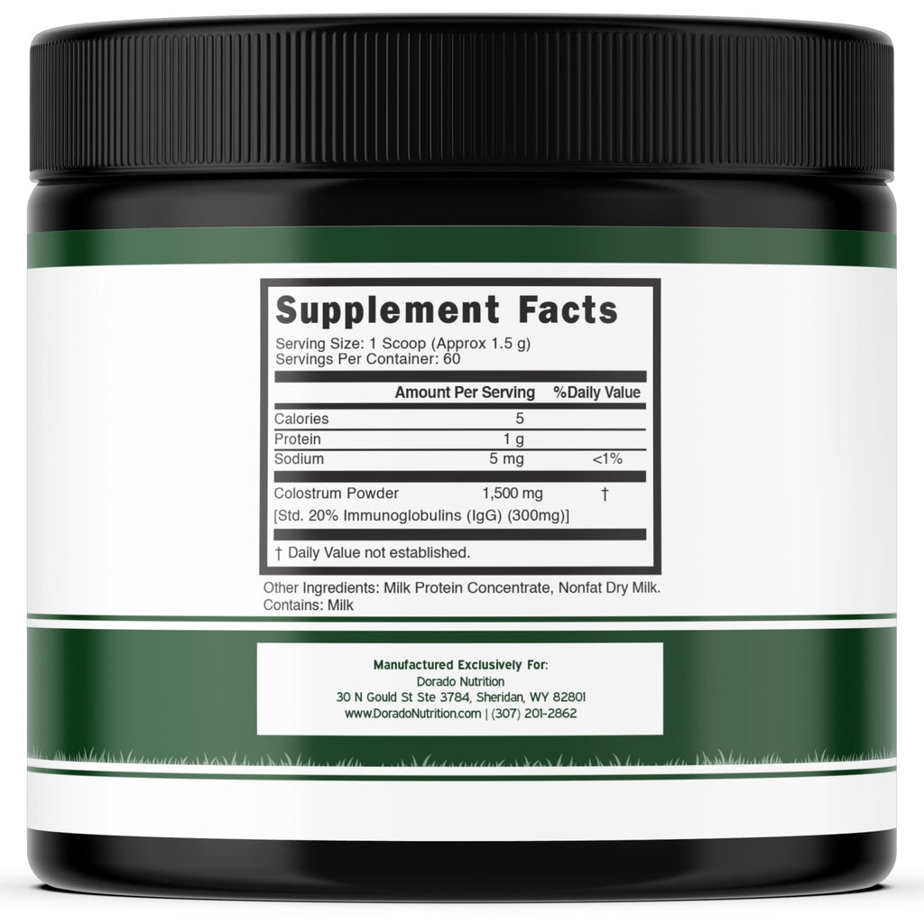 Colostrum Supplement Powder 90g (60 Servings of 1.5g Pure Bovine Colostrum Std. to Contain 20% IgG Immunoglobulins) Grass Fed Powder - No Fillers, Third Party Tested, Unflavored & Non-GMO - TrustMedUSA